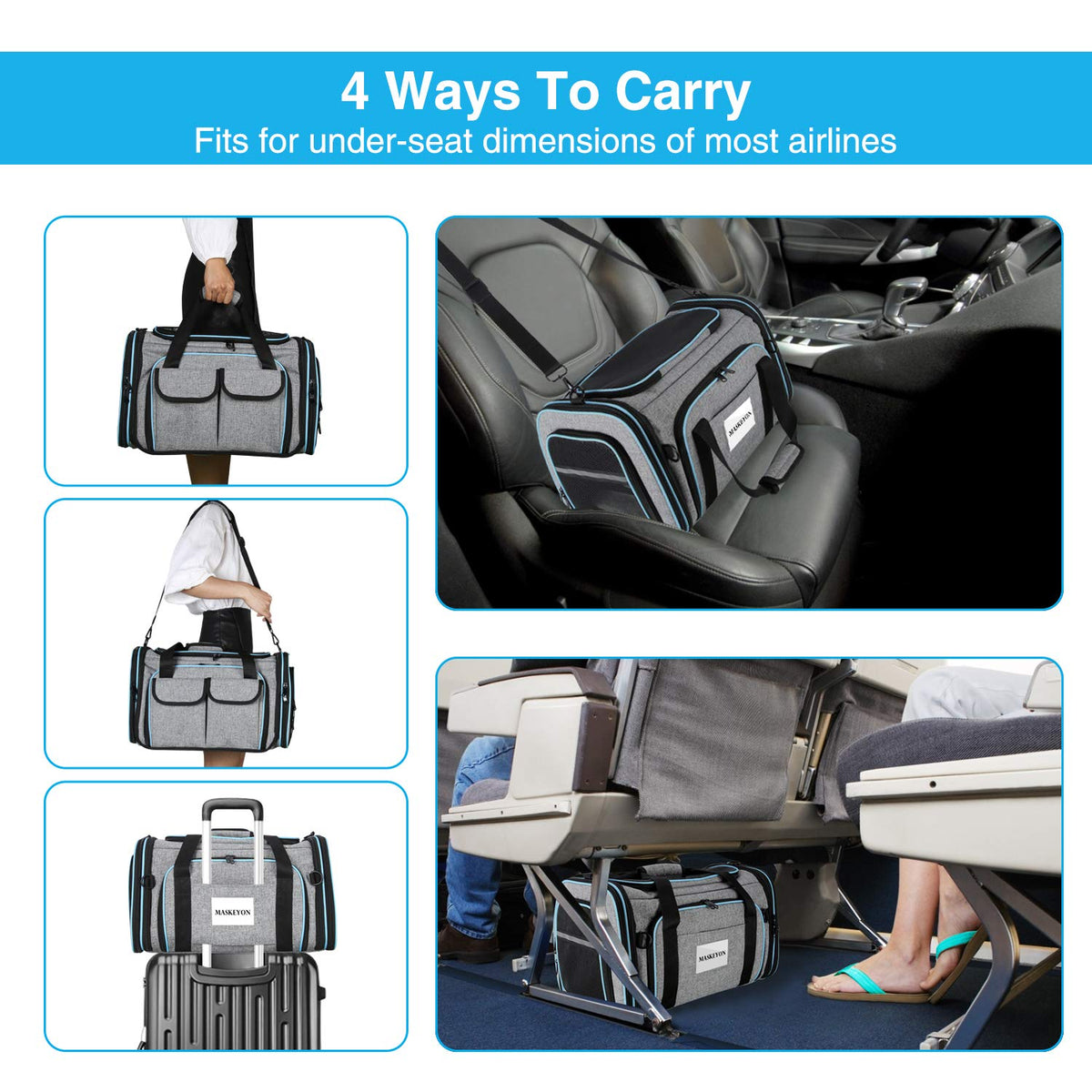 Airline Approved Pet Carrier, Large Soft Sided Pet Travel TSA Carrier 4 Sides Expandable Cat Collapsible Carriers with Removable Fleece Pad and Pockets for Cats Dogs and Small Animals