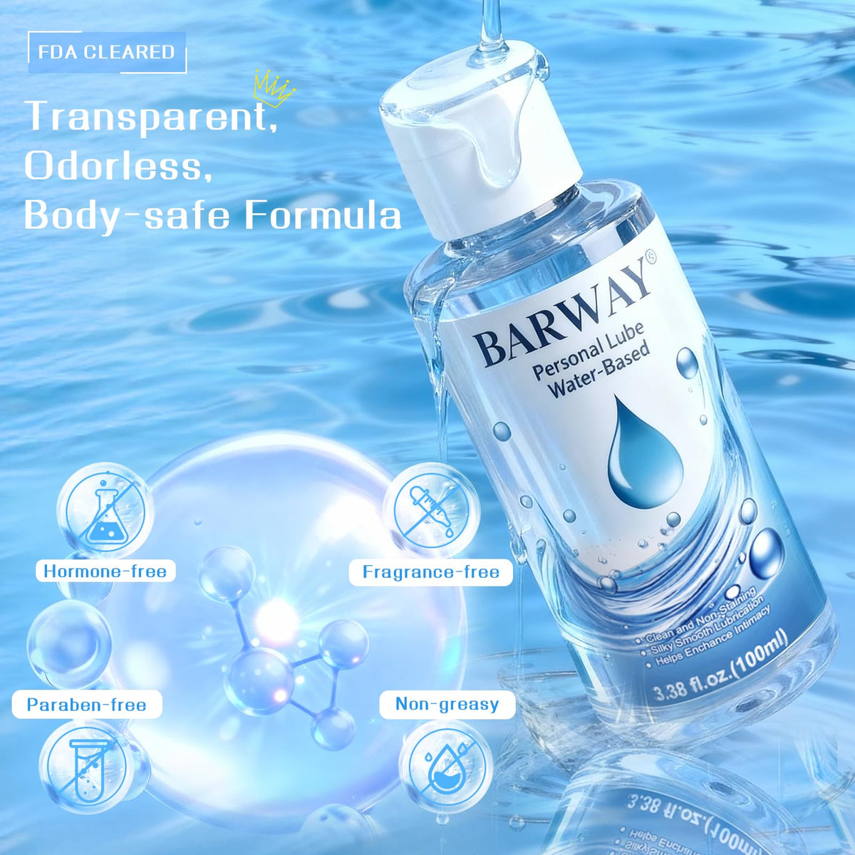 Water Based Lube with 10ml Applicator Injector, Anal Sex & Vaginal Lubricant for Privacy & Toys, Non-Sticky pH Balanced Personal Lubrification for Men, Women & Couples, 2 x 3.38 Fl Oz