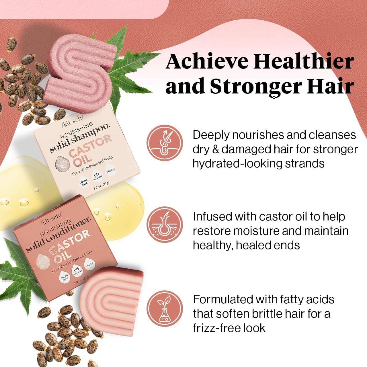 Buy now Kitsch Castor Oil Shampoo and Conditioner Set - Organic Castor Oil Hair Care for Dull & Dry Hair - Nourishing Bar Soap for Hair Growth - Free of Sulfate, Silicone, & Paraben - Made in USA - 2pcs at indiglob india