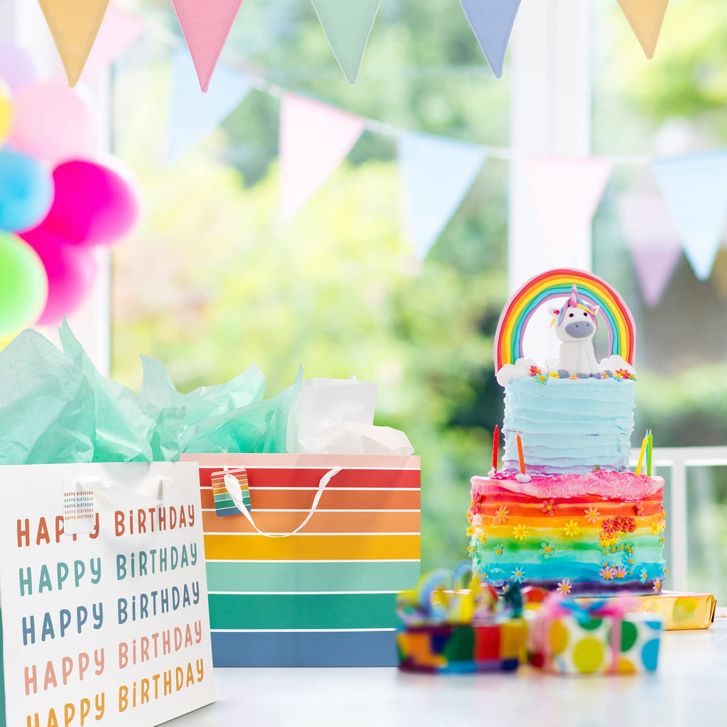 Beautiful Birthday Gift Bags Set of 2 with Tissue Paper, Cards & Stickers