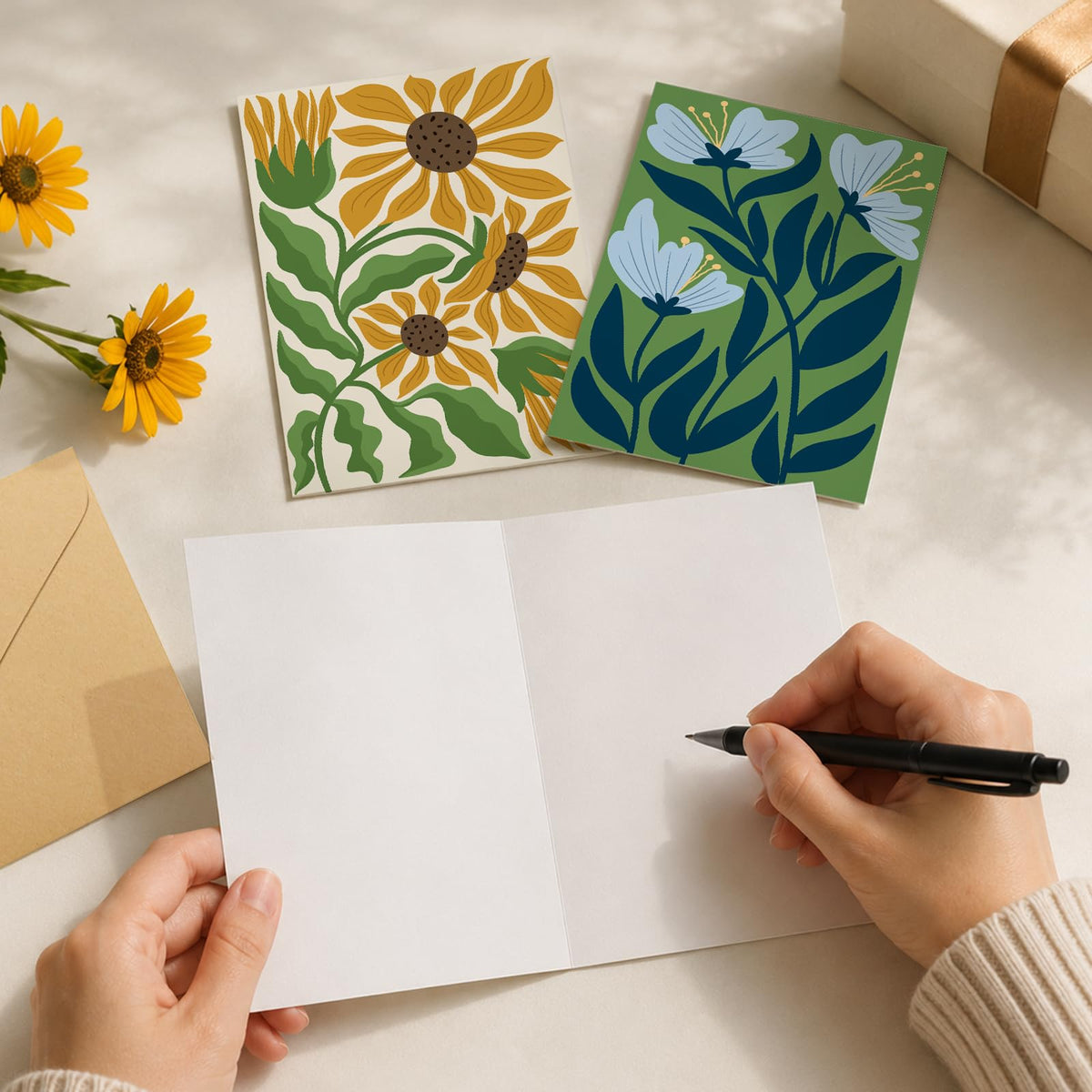 Ogeby 24 Pack Floral Greeting Card with Envelopes & Stickers, Boxed Floral Blank Note Cards Set for All Occasions, 12 Assorted Designs, 4x6 Inch, Blank Inside