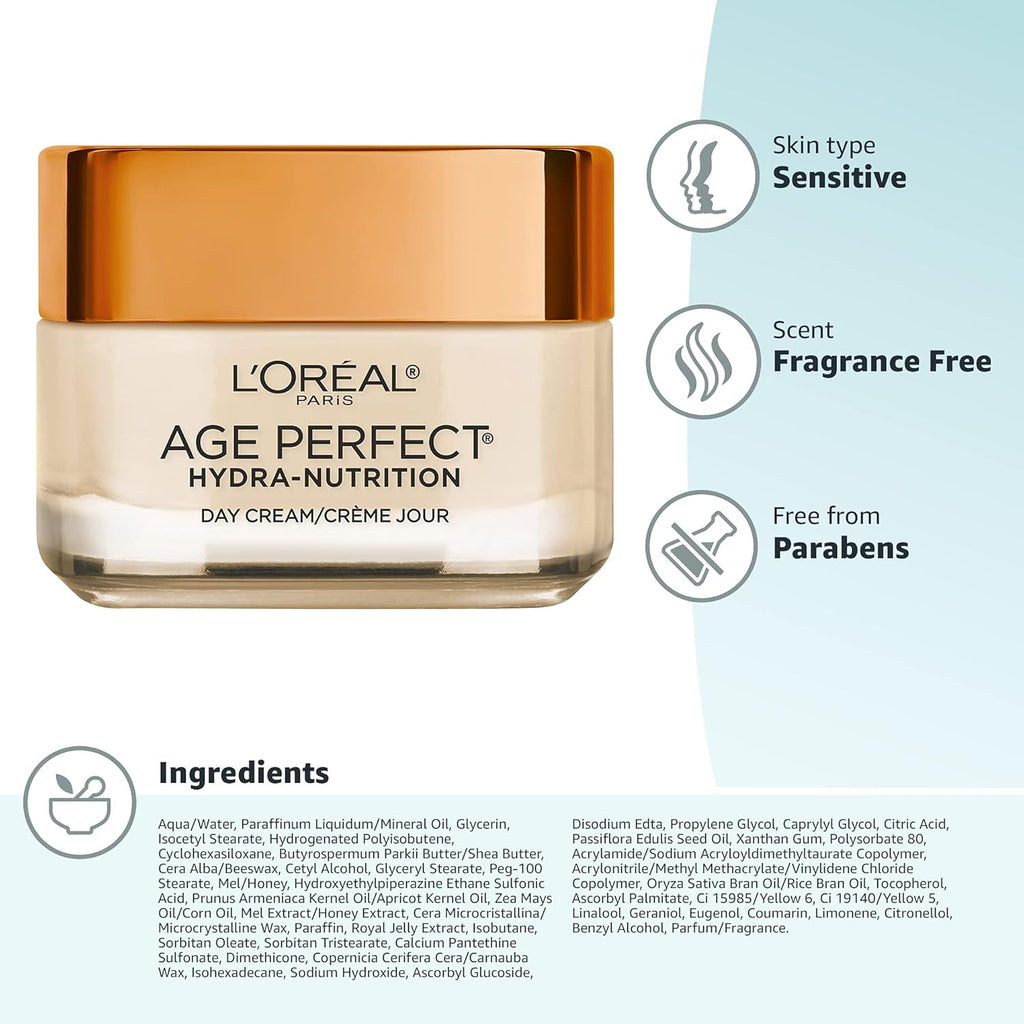 Buy now L'Oreal Paris Skincare Age Perfect Hydra-Nutrition Anti-Aging Day Cream with Manuka Honey Extract, 1.7 Ounce at indiglob india