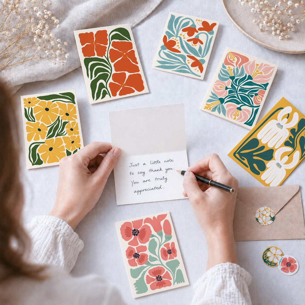 AUDREE Blank Cards with Envelopes, Modern Abstract Flowers 50 Pack