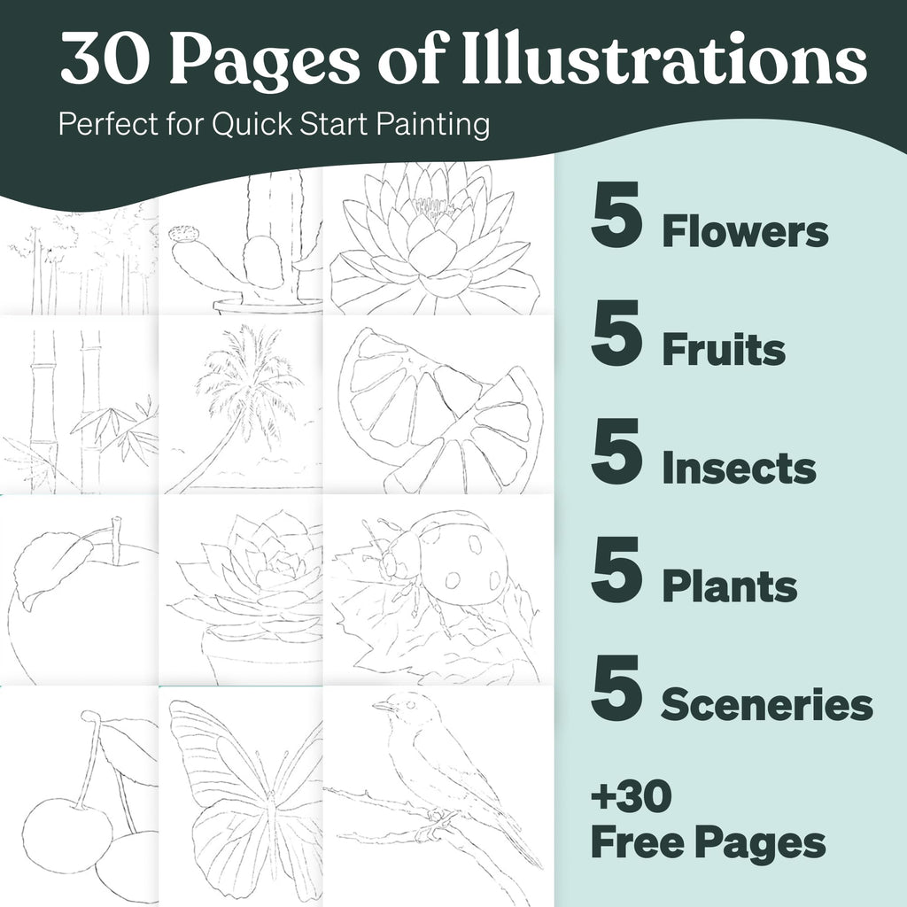 Tobios Mini Watercolor Workbook for Beginners & Adults – Pre-Sketched Book