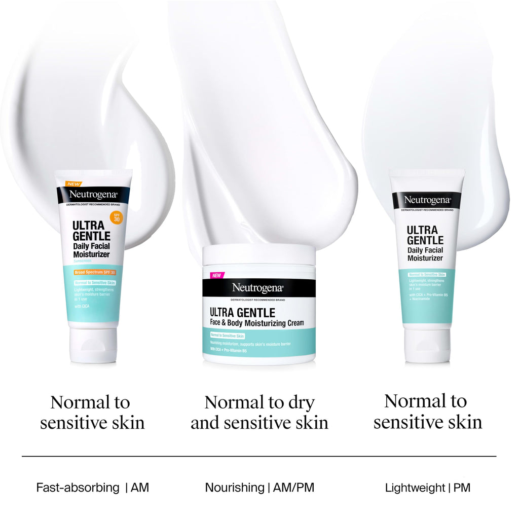 Neutrogena Ultra Gentle Daily Face Moisturizer, Fragrance-Free, 3.4 fl. oz | Suitable for Sensitive Skin, Vitamin B3, Pro-Vitamin B5, Vitamin E, Hydrating Moisturizer