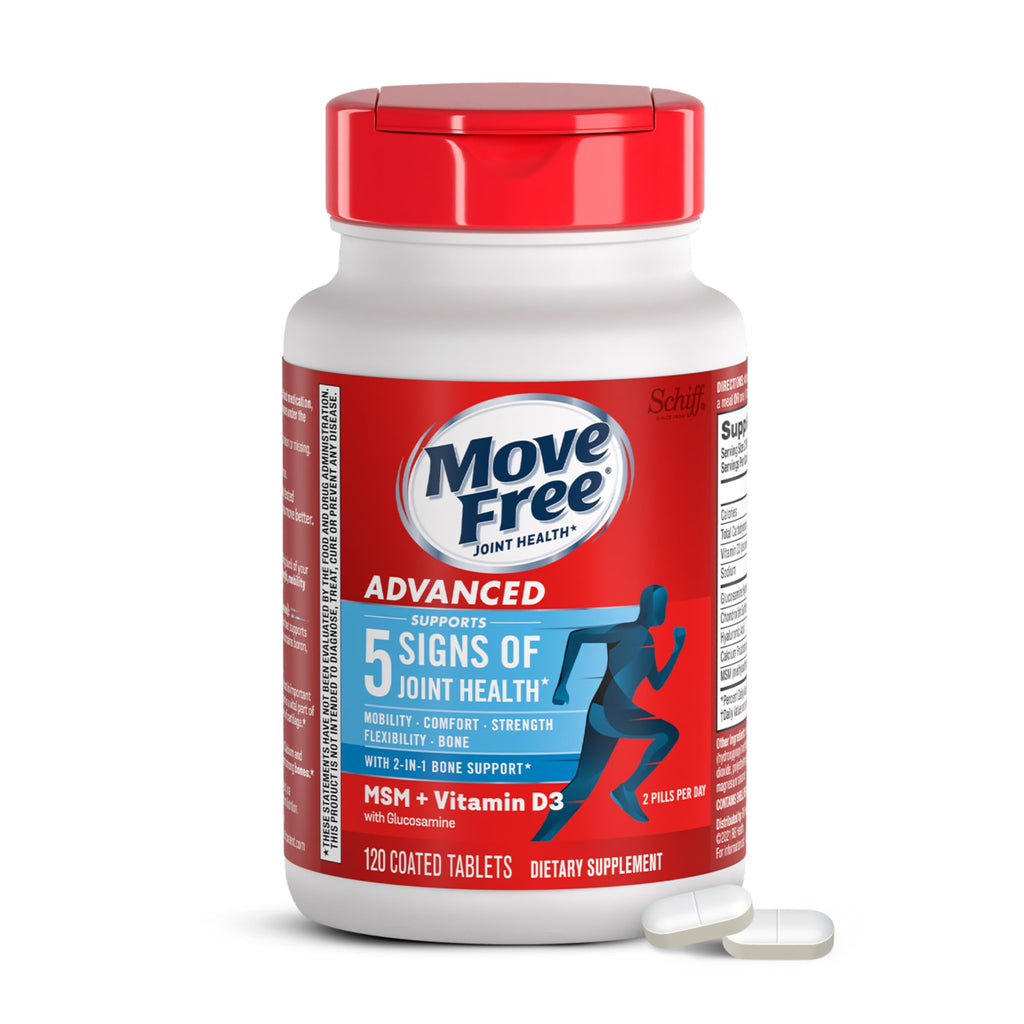 Move Free Advanced Glucosamine Chondroitin MSM + Vitamin D3-120 ct | Joint Support Supplement, Supports Mobility Comfort Strength Flexibility & Bone + Immune Health, 120 tablets (40 Servings)