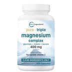 Micro Ingredients Pure Triple Magnesium Complex | 300 Capsules | 400mg Elemental Magnesium Per Serving | Chelated Glycinate, Taurate, Magnesium Malate, Vitamin C | Filler Free