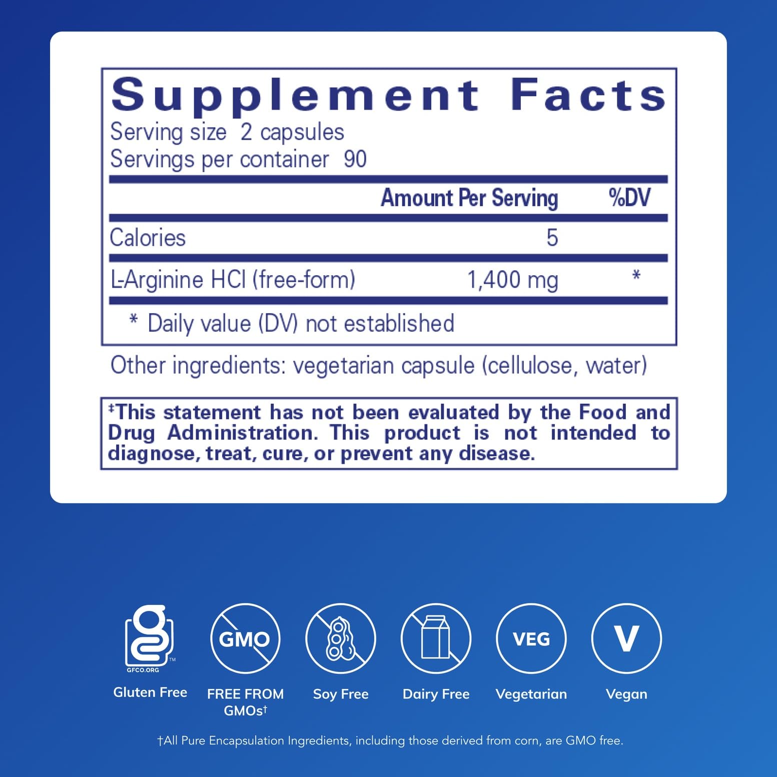 Pure Encapsulations L-Arginine, 180 Capsules | 1,400 mg, Support Nitric Oxide Production, Heart Health and Blood Flow*, Gluten-Free and Non-GMO