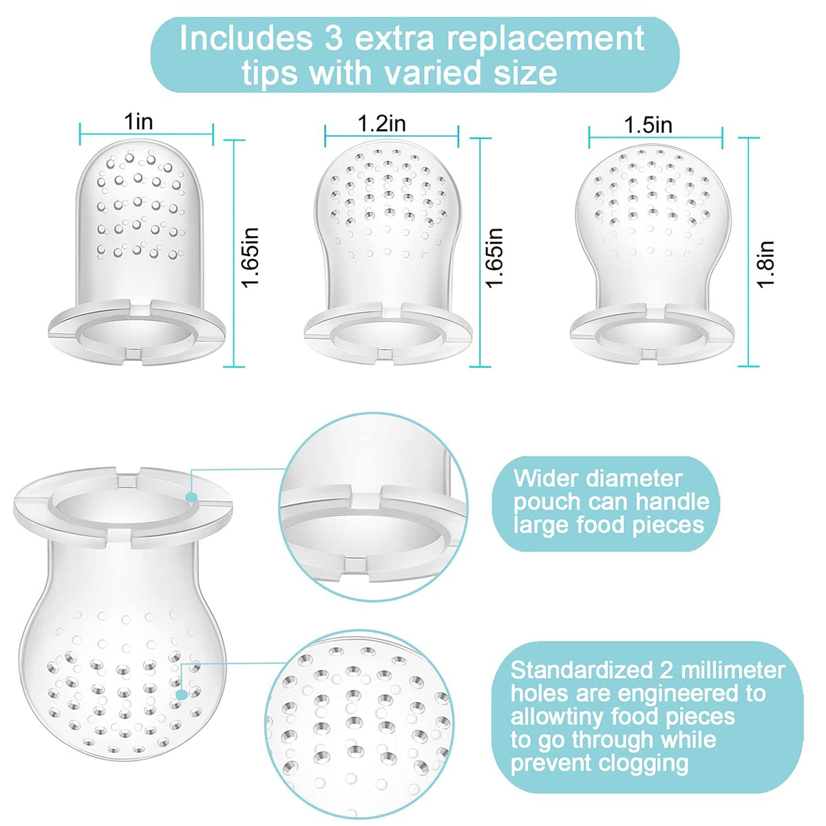 PandaEar 3 Pack Baby Fruit Food Feeder Pacifier with 3 Different Sized Pouches, Silicone Teether for Purees & Breast Milk, BPA Free Infant Solid Food Essentials for Babies 3-12 Months (Bow Series)