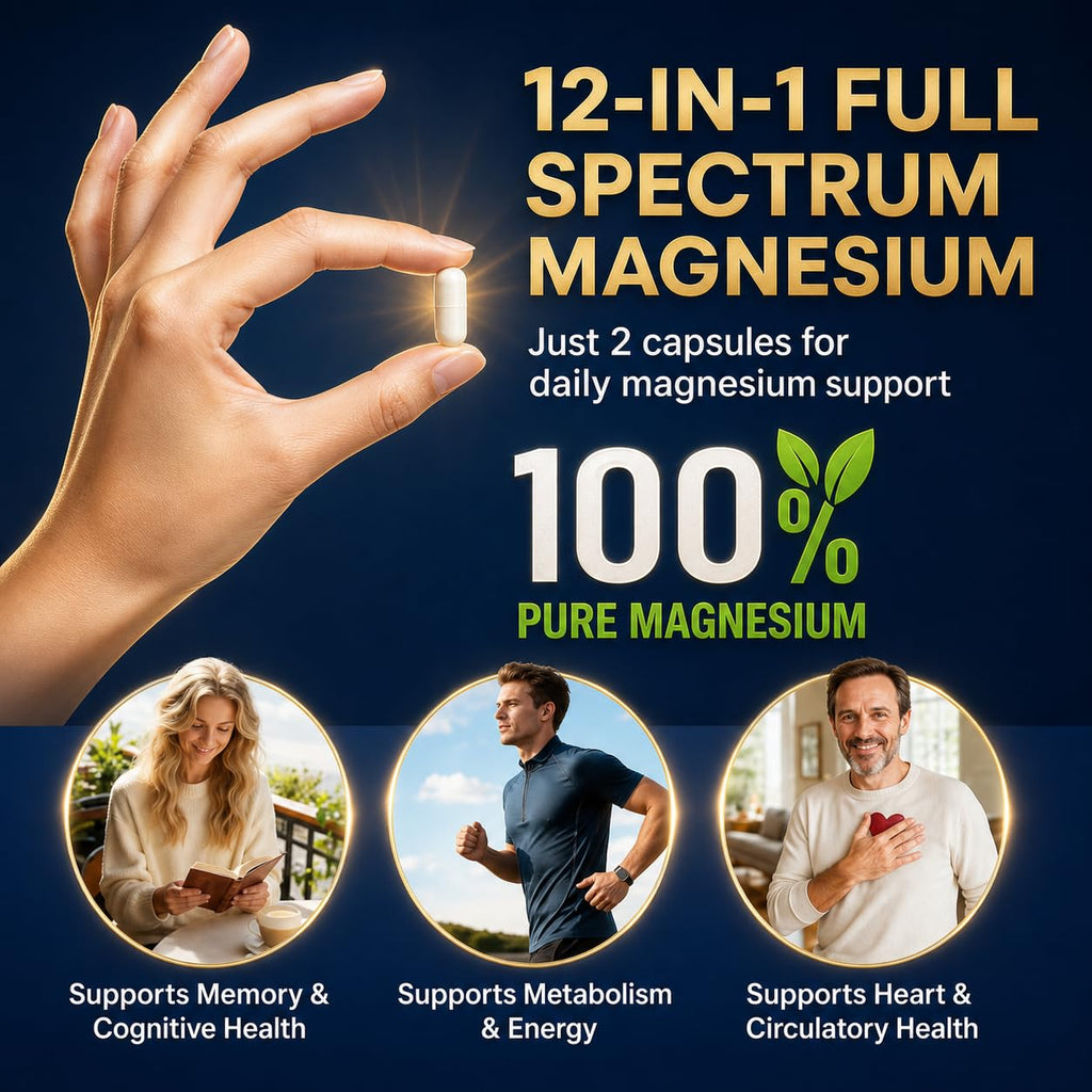 Magnesium Glycinate 500mg, 12-in-1 Magnesium Complex, 120 Capsules | Includes Magnesium Glycinate, Citrate, Taurate, Orotate and other complementary magnesium forms for daily nutrition