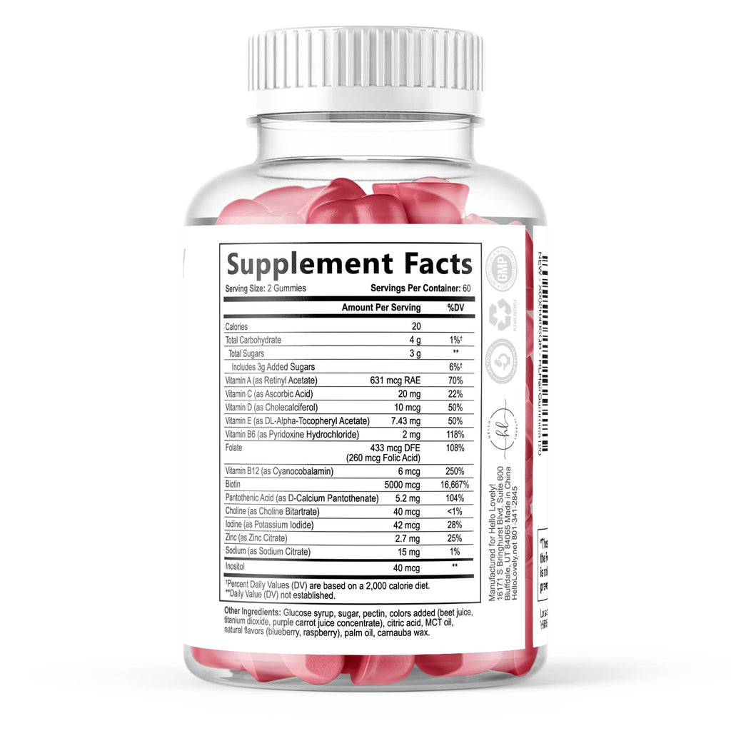 Hair Vitamins Gummies for Hair Growth - Hair, Skin & Nails Beauty Complex with 5000mcg Biotin per Serving - Supports Thicker, Stronger, Radiant-Looking Hair for Women & Men, Berry Flavor - 120 Gummies