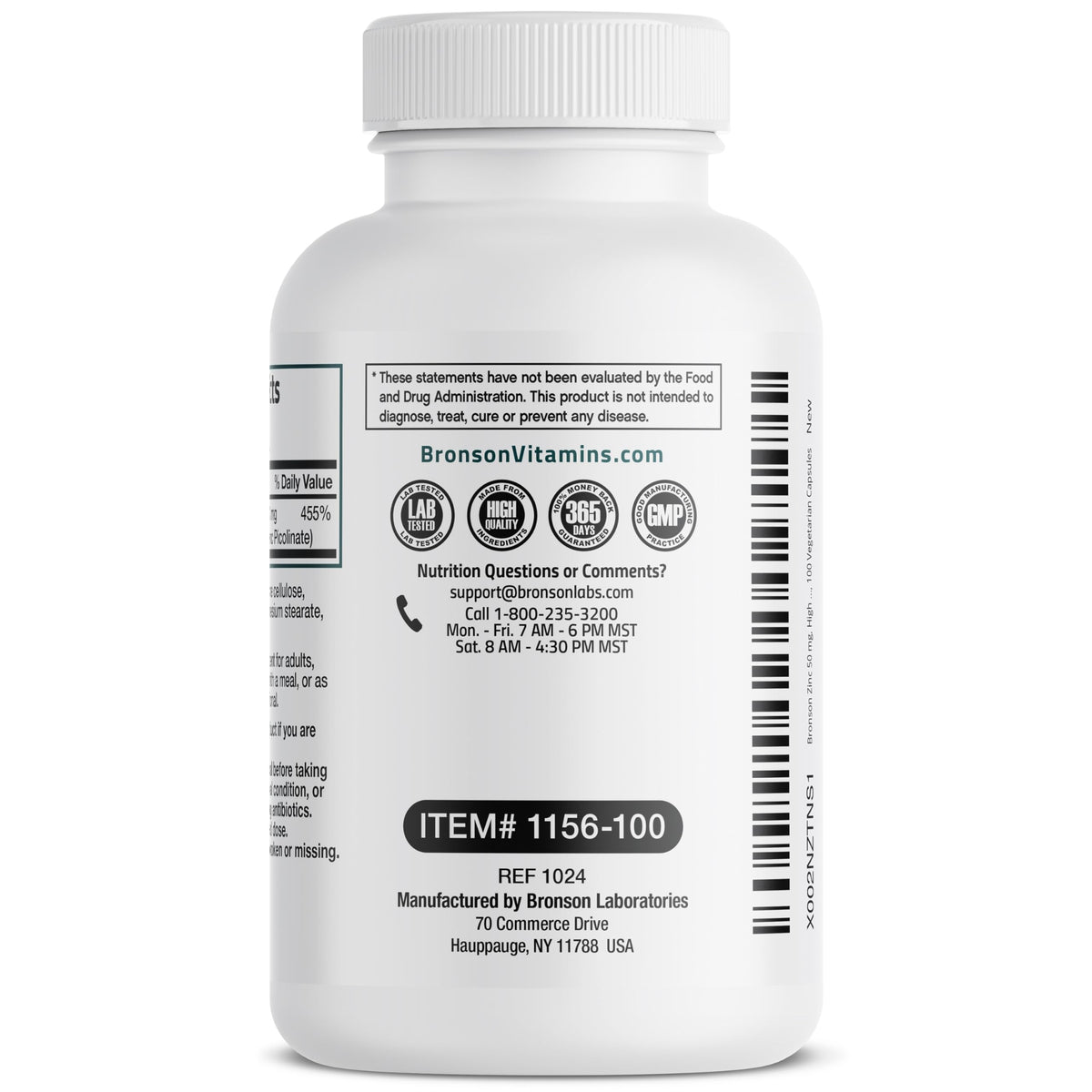 Bronson Zinc Complex 50 mg, Picolinate & Oxide, 100 Vegetarian Capsules