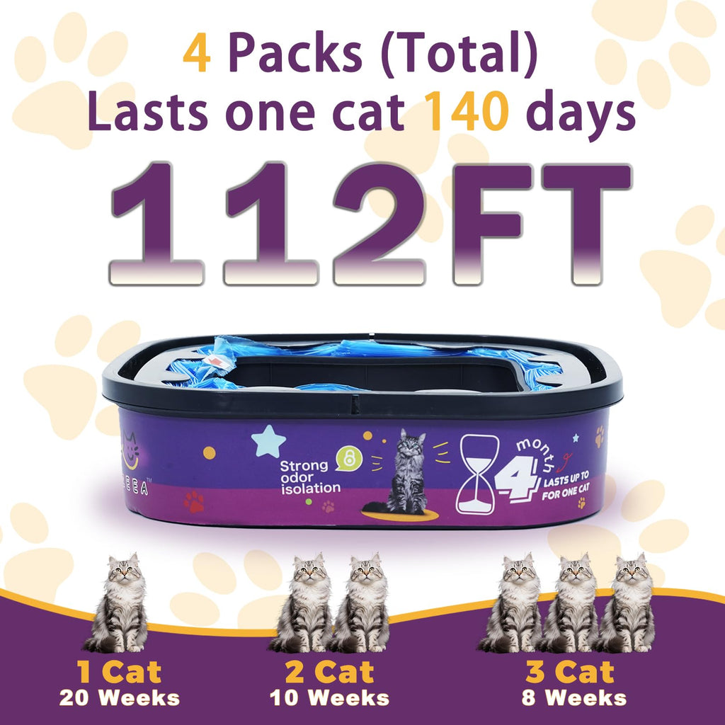 4 Pack Cat Litter Refills Bags Jumbo 28FT Cartridge Odor Control