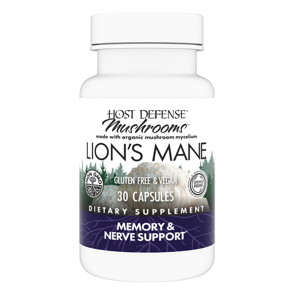 Host Defense Lion's Mane, Brain Health & Focus Support, 120 Capsules | Brain Health Support Supplement to Aid Mental Clarity, Focus, and Memory Function, Immune System Support, 60 Servings