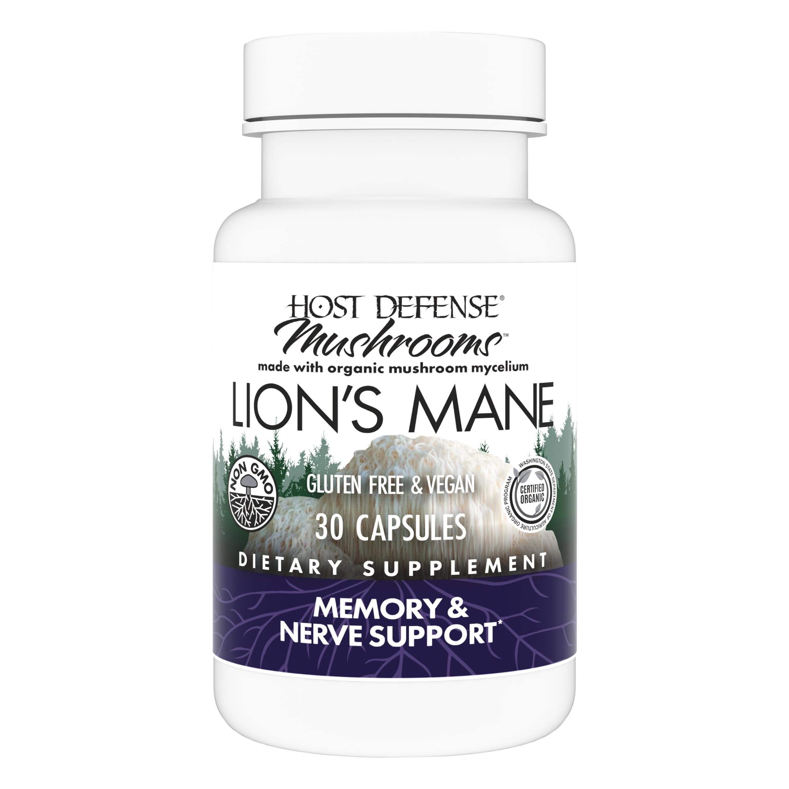 Host Defense Lion's Mane, Brain Health & Focus Support, 120 Capsules | Brain Health Support Supplement to Aid Mental Clarity, Focus, and Memory Function, Immune System Support, 60 Servings