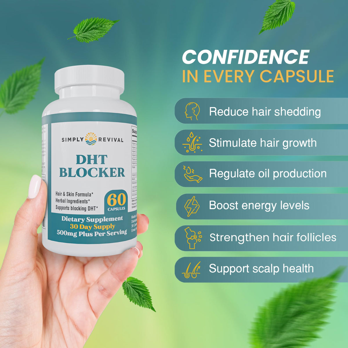 DHT Blocker Saw Palmetto Hair Growth for Men & Women Reduces Shedding 60 Ct
