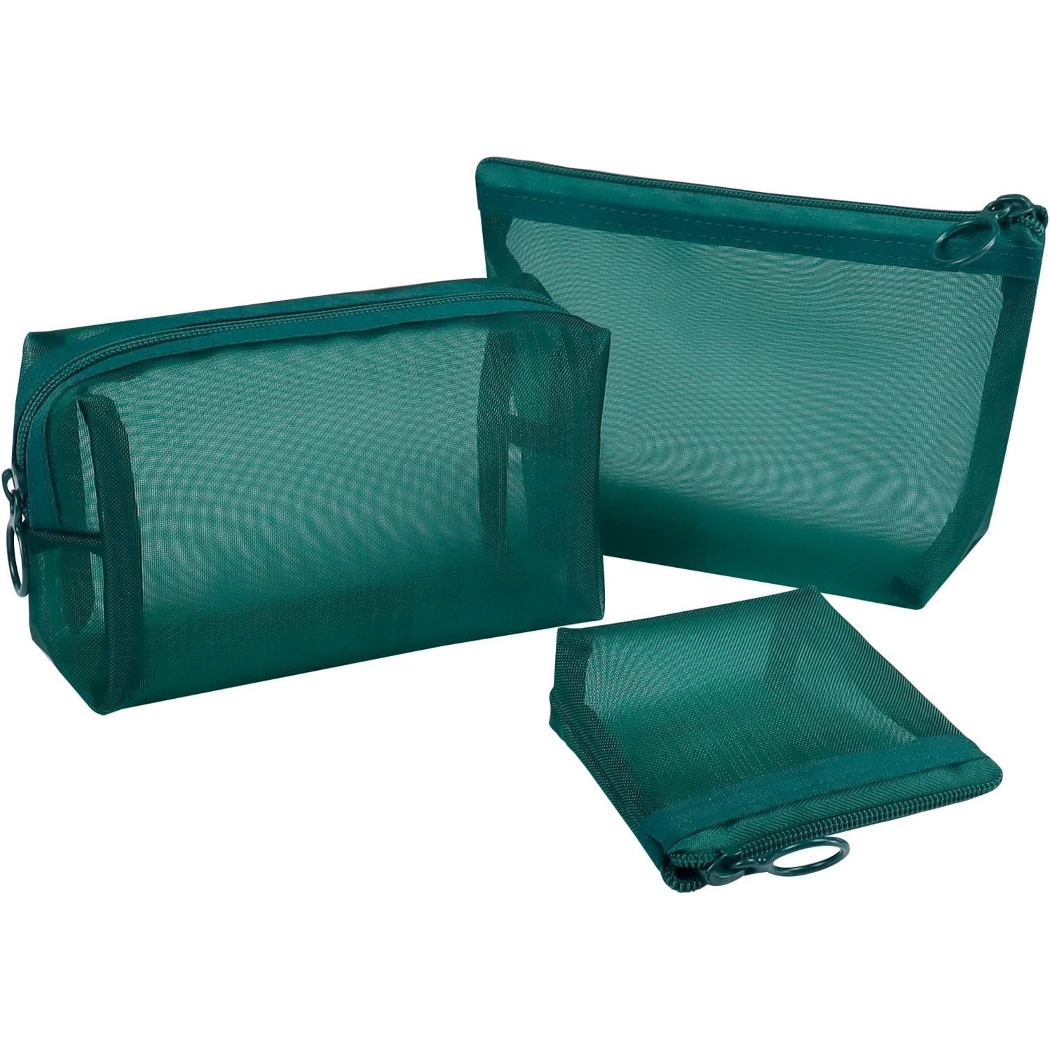 Buy now Aosbos 3-Pack Mesh Cosmetic Bag Set - Travel/On-The-Go Makeup Storage, Zipper Closure Small Pouch Green at indiglob india
