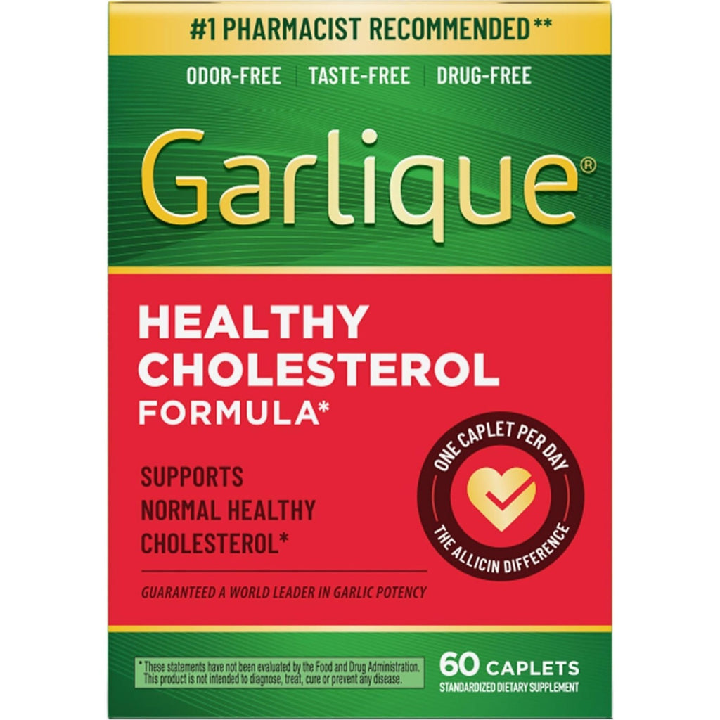Garlique Garlic Extract Supplement, Healthy Cholesterol Formula, Odorless & Vegan, 60 Caplets