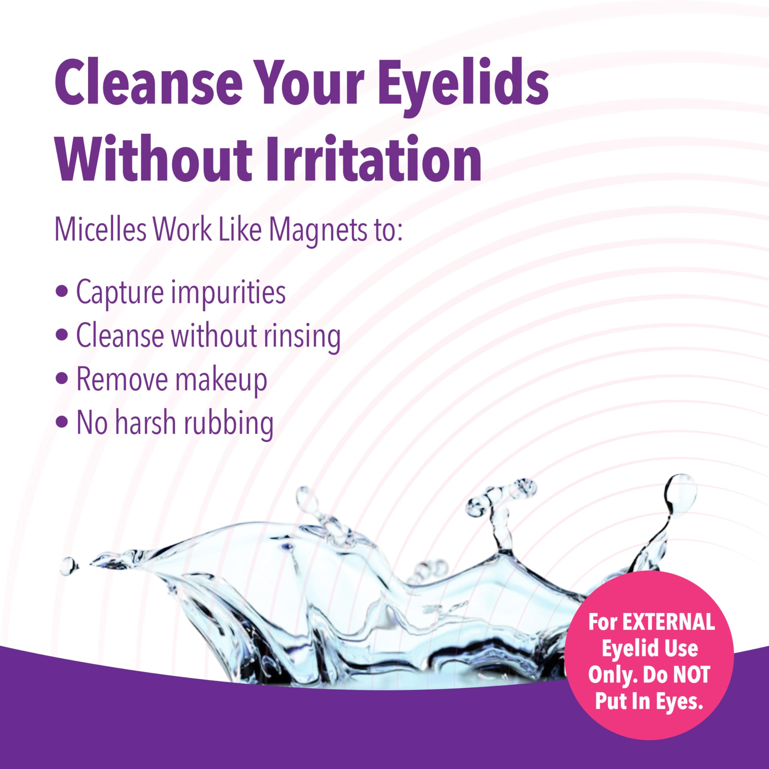 iVIZIA Micellar Eyelid Cleanser, 3.3 fl oz (100ml) | Micellar, Lifts oils and makeup, No Rinse, Gentle Eye Makeup Remover, Economical bottle for eyelids, BAK-free