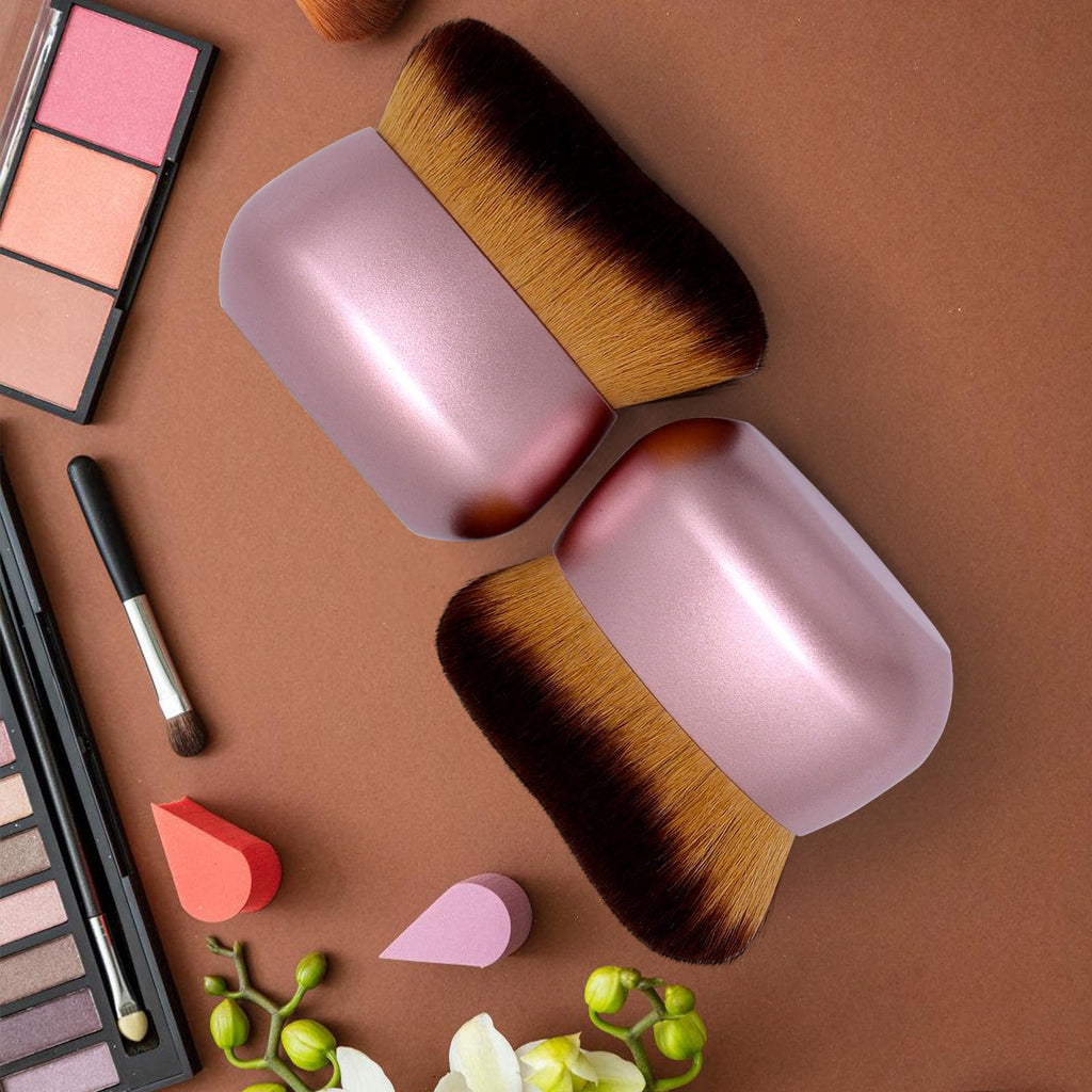 Extra Large Body Makeup Brush For Self Tanner, Leg Makeup &Bronzer Blend,75 mm Wide-headed Kabuki Brush Provides More Even &Pretty Application, Oval Face&Back Makeup Brush, Wet&Dry Use- Pink Rose Gold