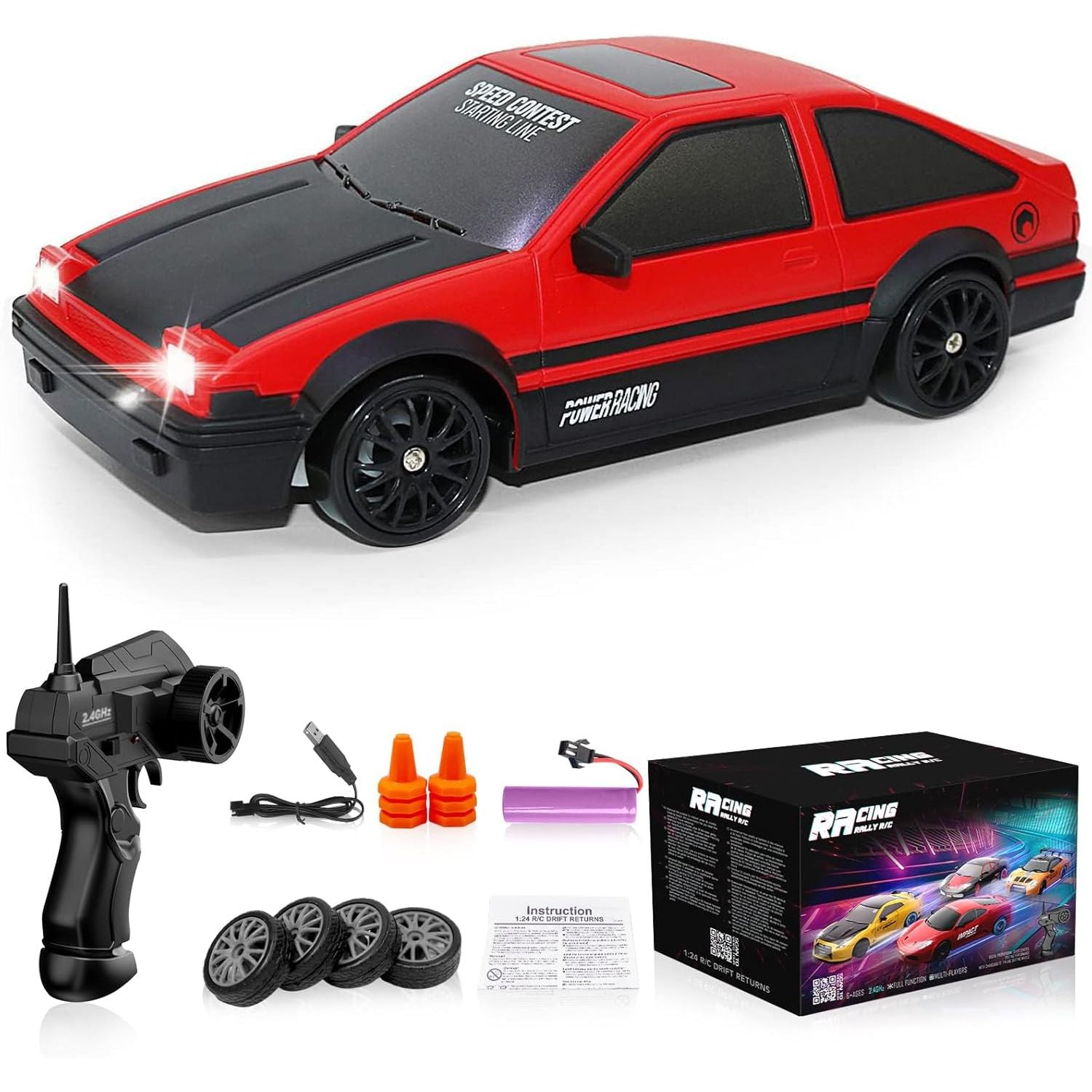 Buy now Remote Control Car RC Drift Car 2.4GHz 1:24 Scale 4WD High Speed RC Cars Vehicle with LED Lights Batteries and Drifting Tires Racing Sport Toy Cars for Adults Boys Girls Kids Gift Red at indiglob india