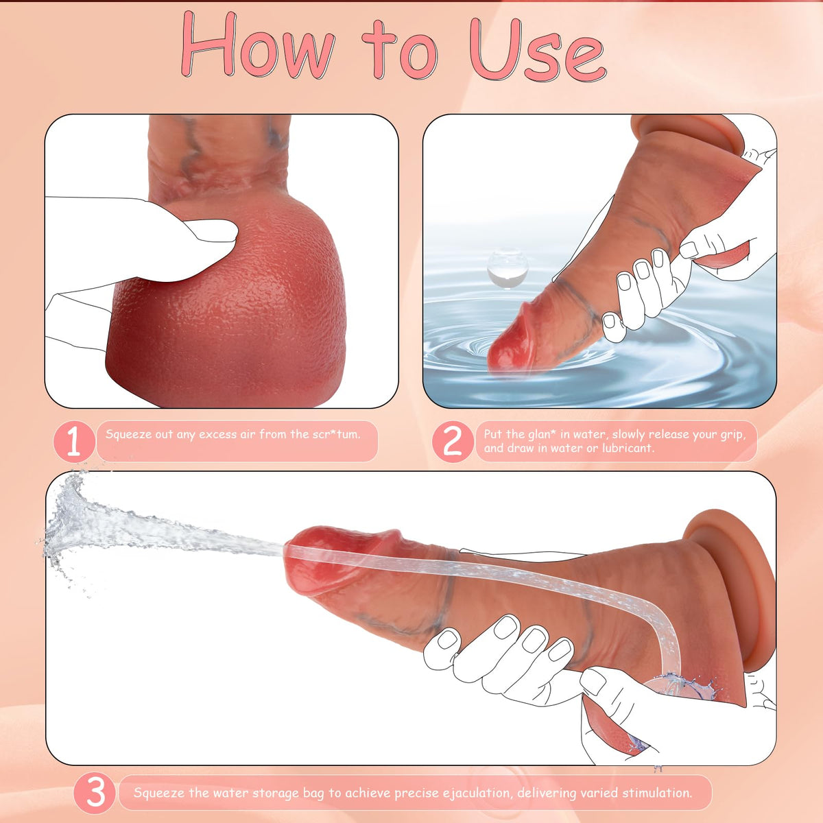 6.9" Squirting Realistic Dildo Sex Toy, Movable Foreskin Strap On Dildos with Strong Suction Cup, Silicone Aanl Dildo Ejaculating Toy for Beginners Vagina Anal Stimulation, Adult Sex Toys for Couple