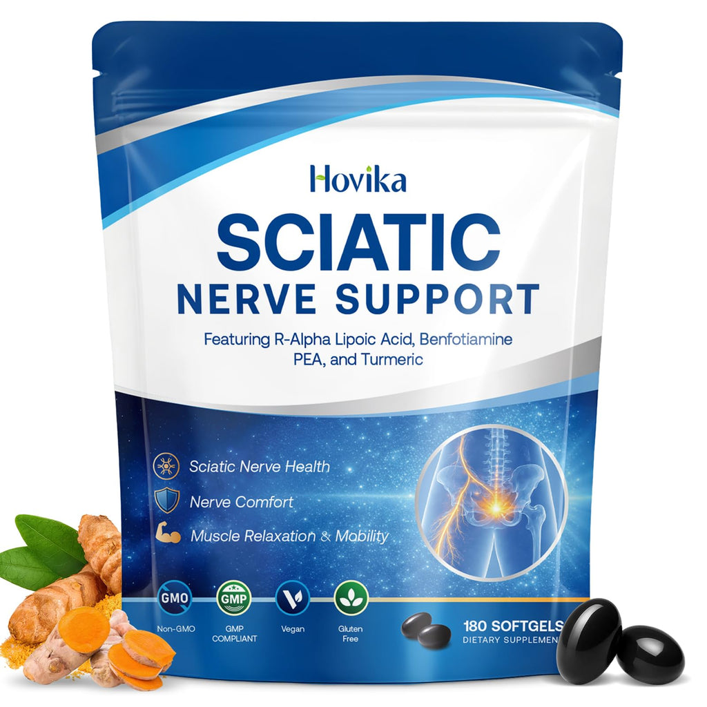 Neuropathy Support Supplement - Sciatic Nerve Health Support with Pea, R-Alpha Lipoic Acid, Benfotiamine & Vitamin B12 for Sciatic Nerve Health, Mobility & Antioxidant Support, 180 Vegan Softgels