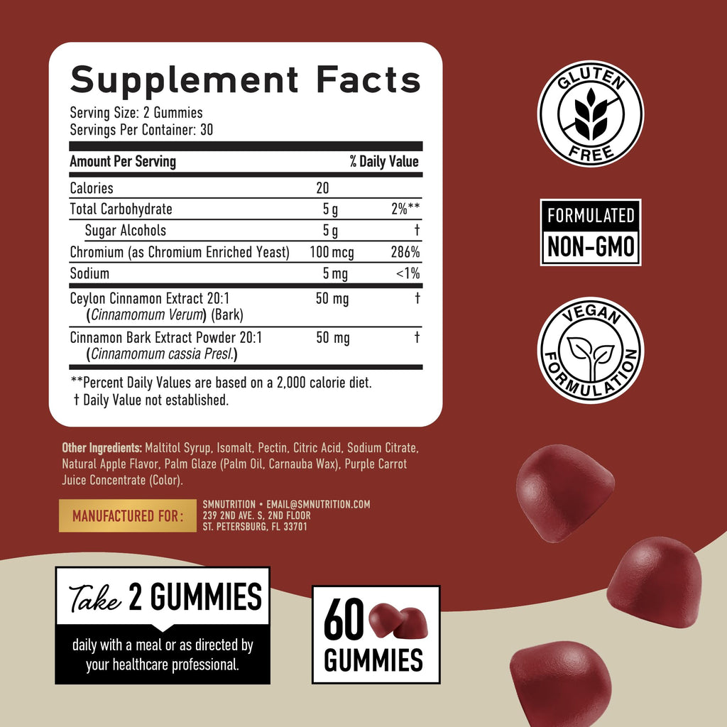 Sugar-Free Cinnamon Gummies, Ceylon Cinnamon & Cassia, 20:1 Extract, Vegan