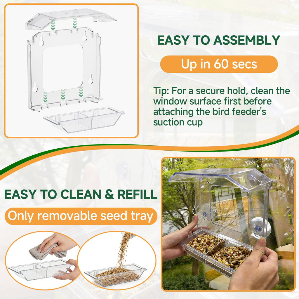 Window Bird Feeder with 4 Extra Strong Suction Cups (2.5 Inch)