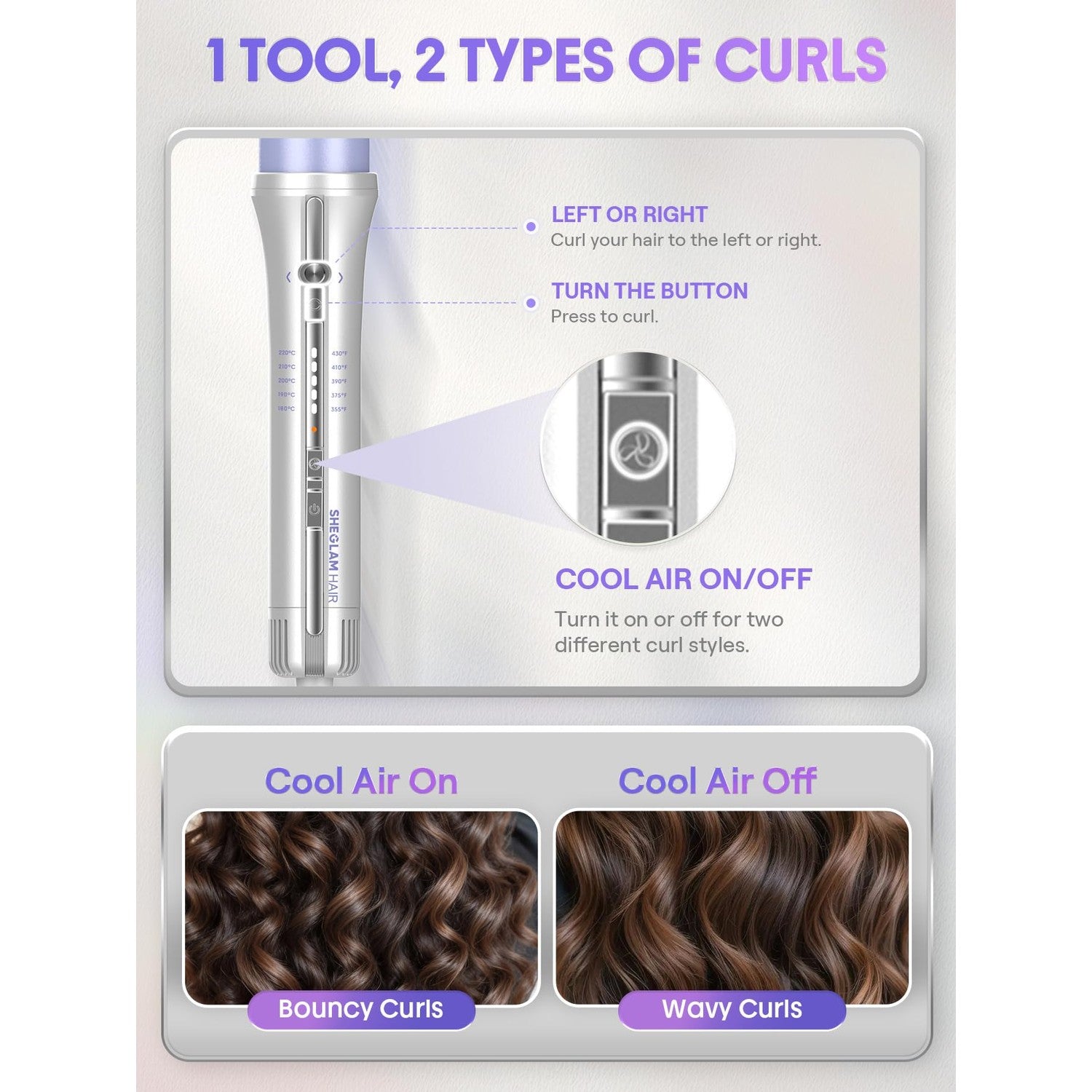 SHEGLAM One Touch Airflow Styler Pro 1.25 inch Automatic Rotating 3.0 Cool Air Technology for No-Wait, Curling Iron, Bouncy & Long-Lasting Curls, Zero Burn Risk, 5 Temp Settings