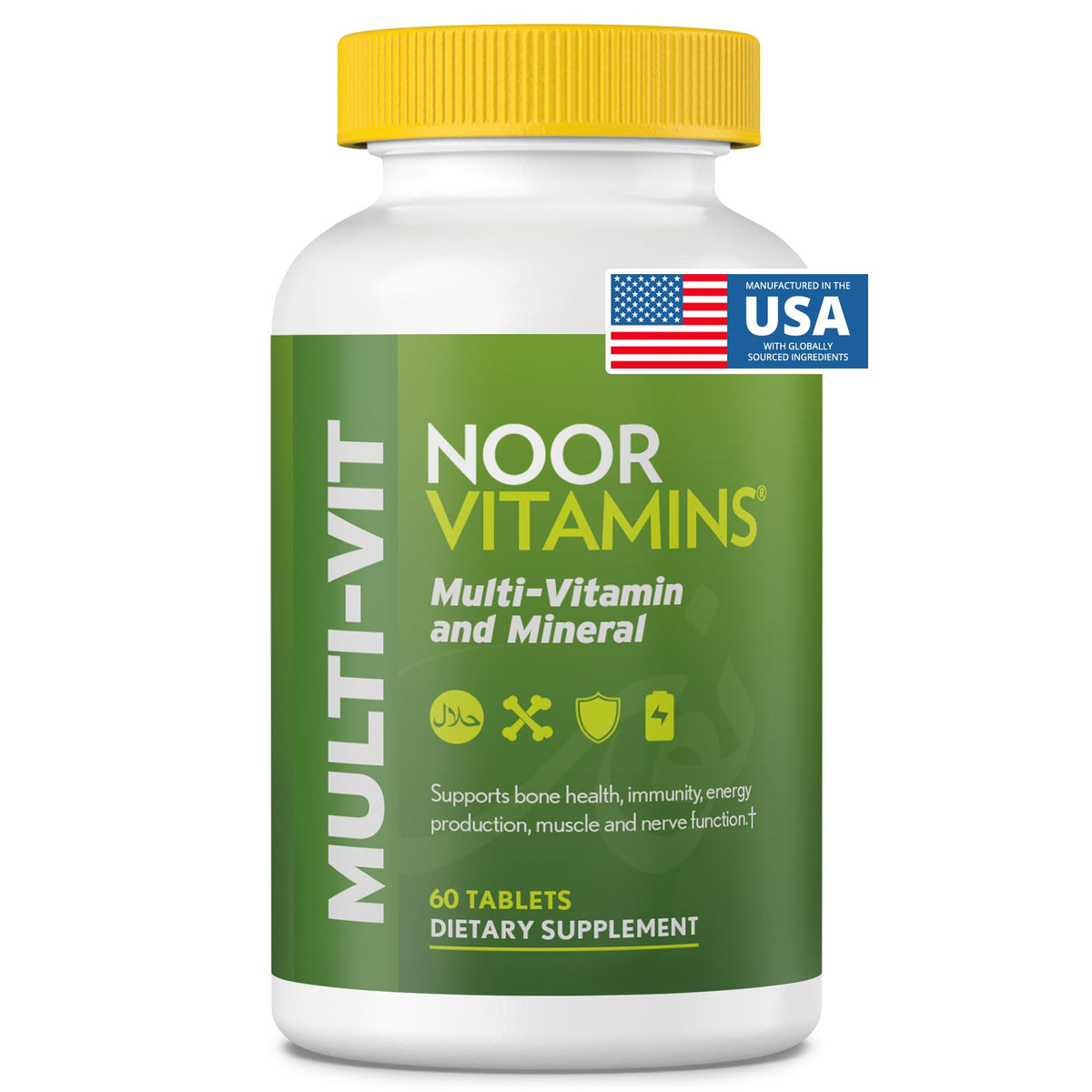 Noor Vitamins Halal Vitamins, Daily Multivitamin, Halal Vitamin for Women and Men, 30 Vitamins & Minerals, A, B12, C, Iron, Zinc to support general health, Non-GMO, Halal Multivitamin (2 Month Supply)