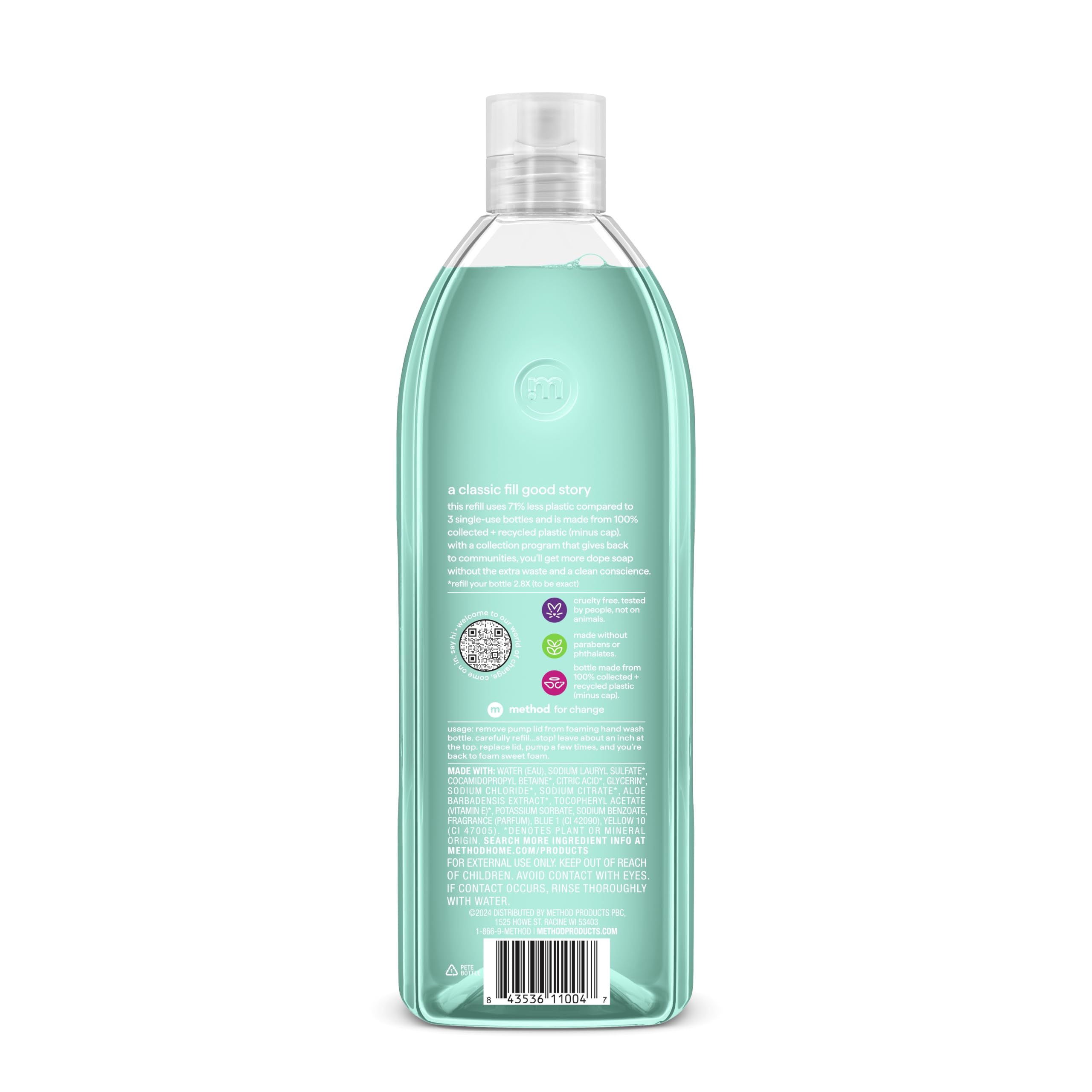 method Foaming Hand Wash Refill, Waterfall, 28 fl oz | Refills Up to 3X, Hydrates & Softens Skin, Designed for Gentle Everyday Cleansing, With Notes of Water Lily & Sandalwood