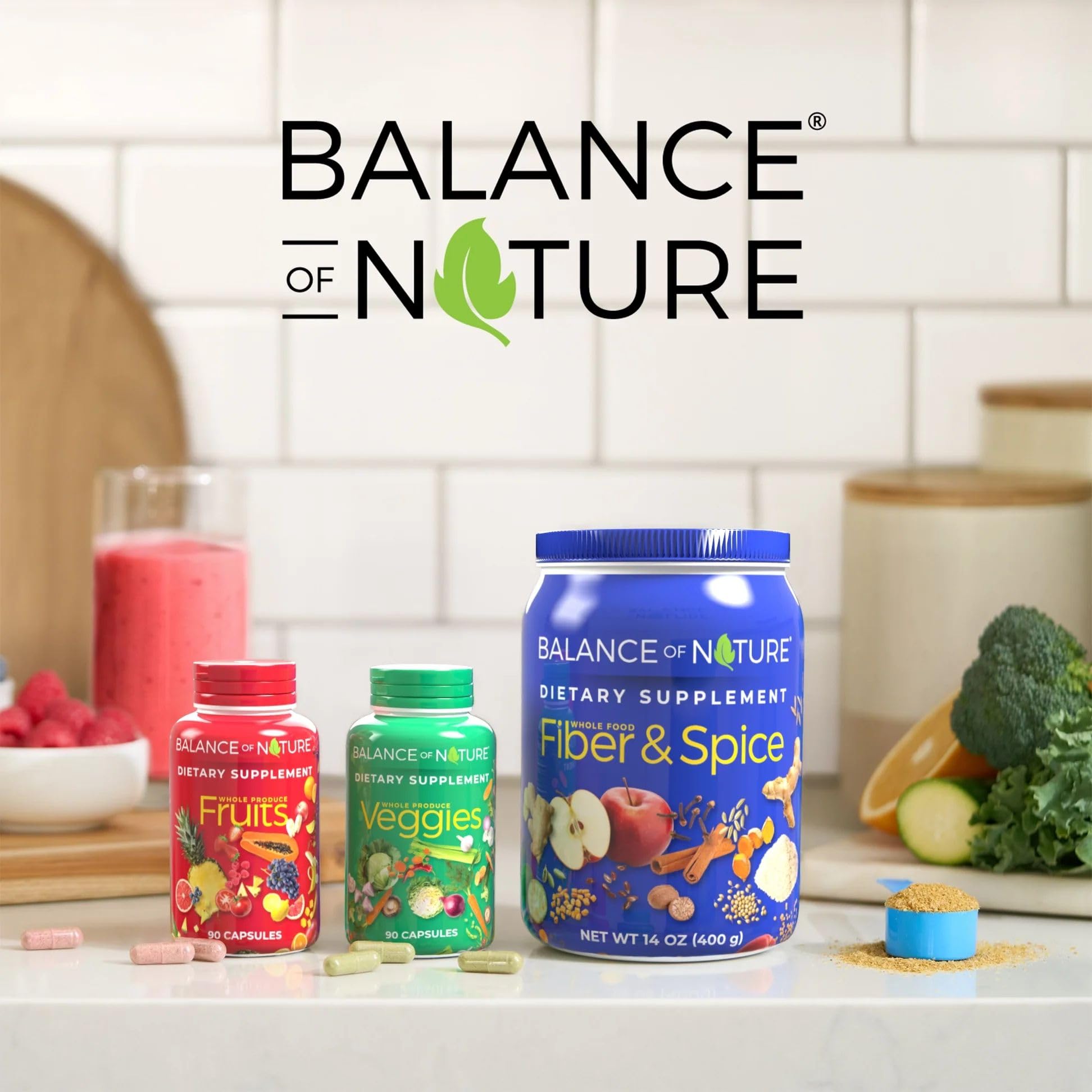Balance of Nature Fruits & Veggies Supplements - Whole Fruit and Vegetable Ingredients for Women, Men, and Kids - 90 Fruits Capsules, 90 Veggies Capsules - 1 Set