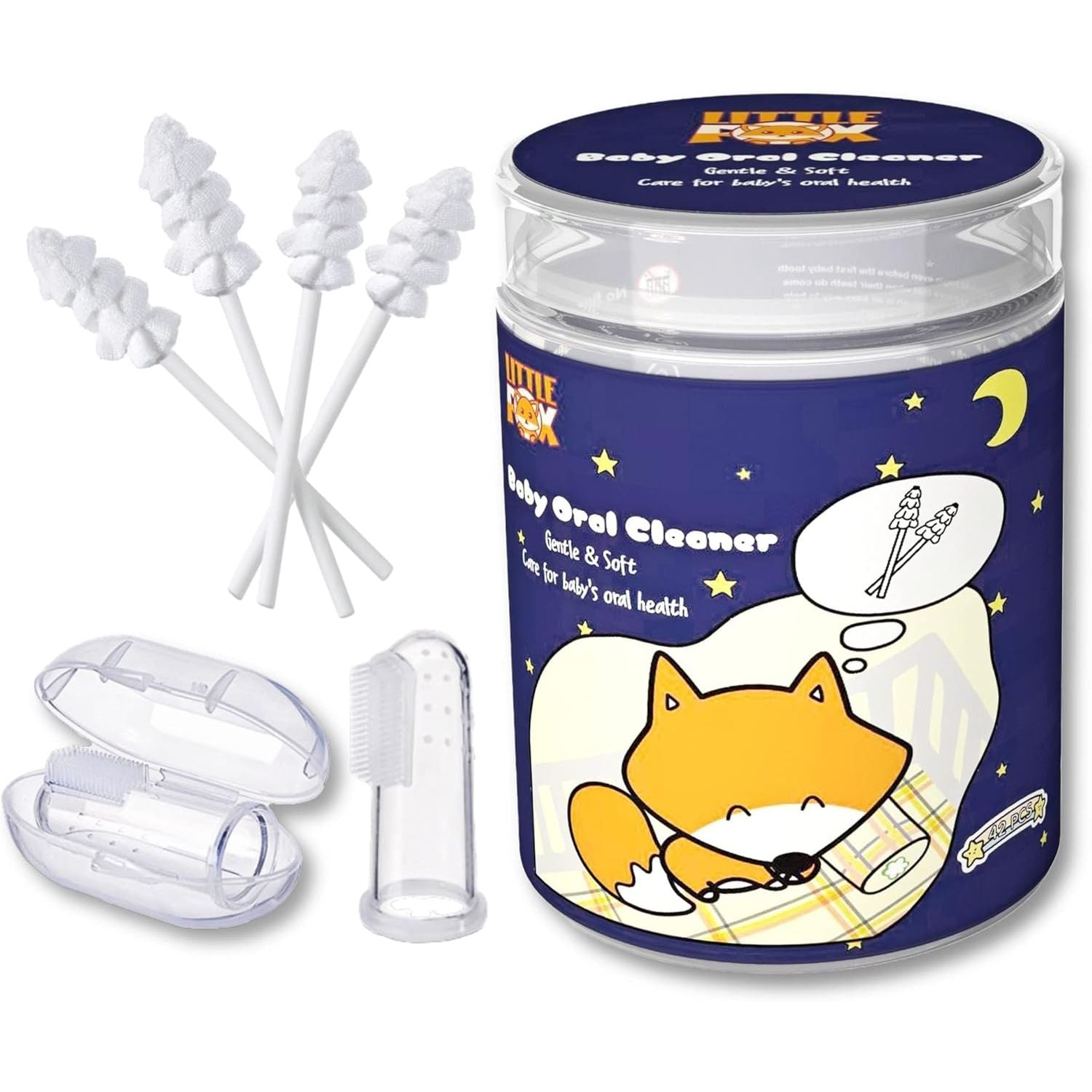 Buy now Little Fox Baby Oral Cleaner 42Pcs [Upgrade Designed] +1pc Free Finger Toothbrush with Case, Tongue, Mouth and Gums Cleaner, Newborn Toothbrush, Infant Oral Care and Cleaning for 0-36 Month Baby 1 Count (Pack of 43) at indiglob india
