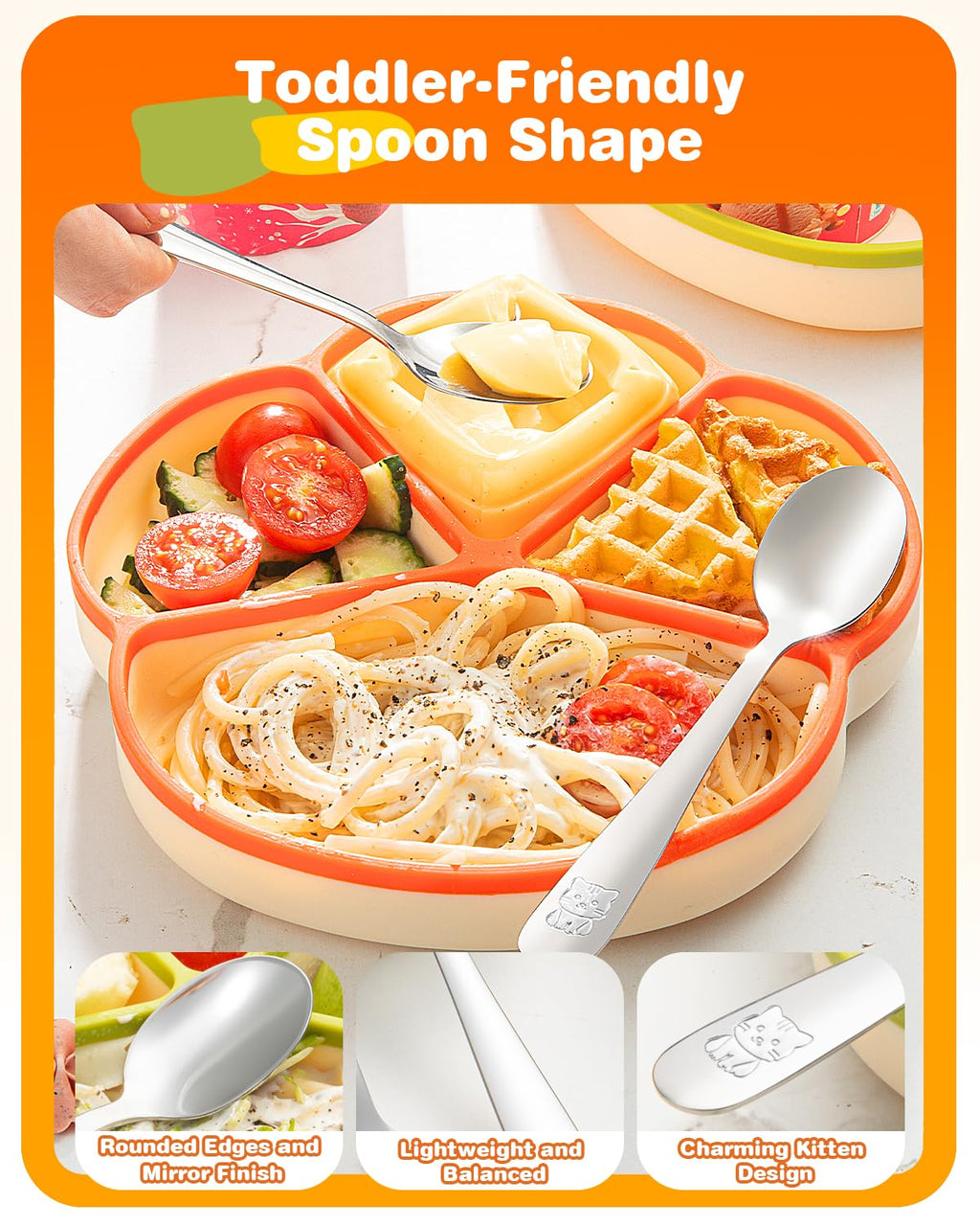 8-Piece Toddler Utensils Set, Food Grade Stainless Steel Kids Silverware Set Including Forks and Spoons, Child-Sized, Dishwasher Safe