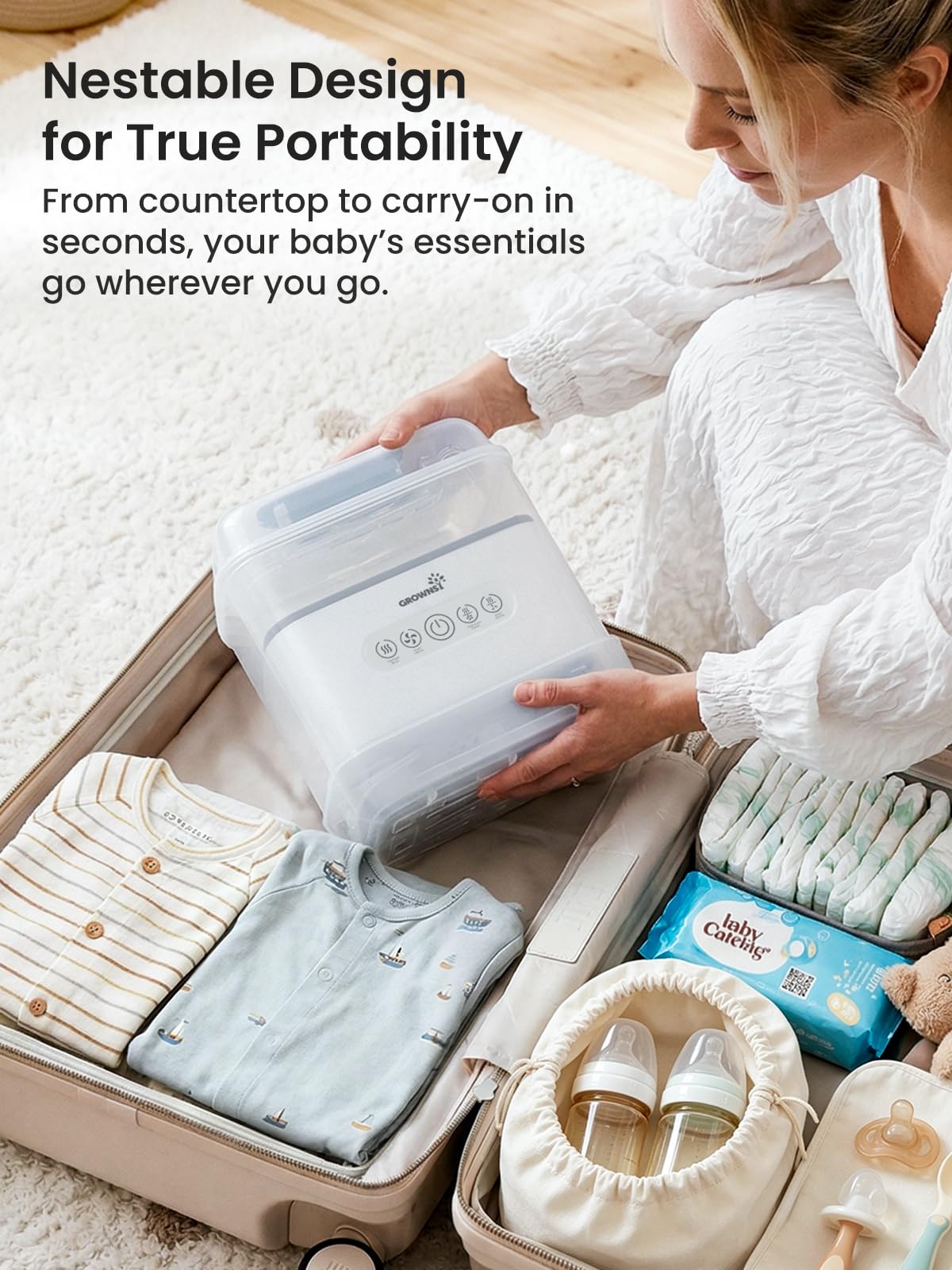 GROWNSY Baby Bottle Sterilizer and Dryer, Space-Saving, with Travel Set