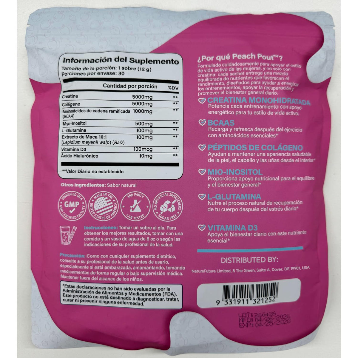 Creatine for Women – Micronized Creatine Monohydrate Powder with Collagen, BCAA, Myo-Inositol & Vitamin D3 – Muscle Growth, Strength & Energy Support – Pre & Post Workout – Peach Flavor, 30 Servings