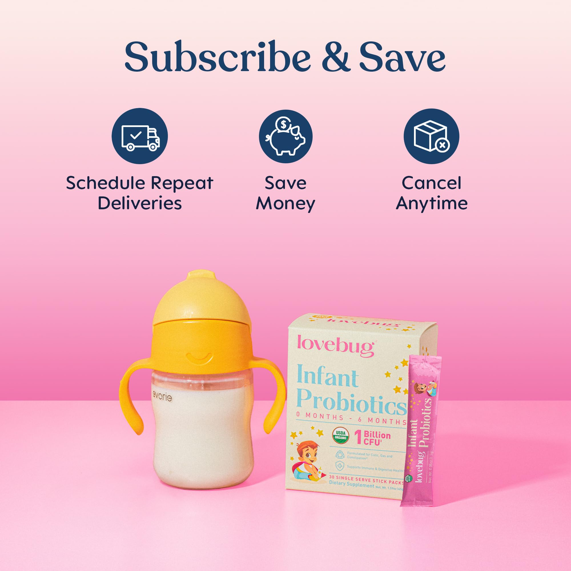 LOVEBUG Infant Probiotics 0-6 Months - USDA Organic Probiotics for Babies, Supports Baby Gas, Colic, Reflux, Diarrhea and Newborn Constipation Relief, Allergen & Sugar Free, Tasteless Powder, 30 Pack