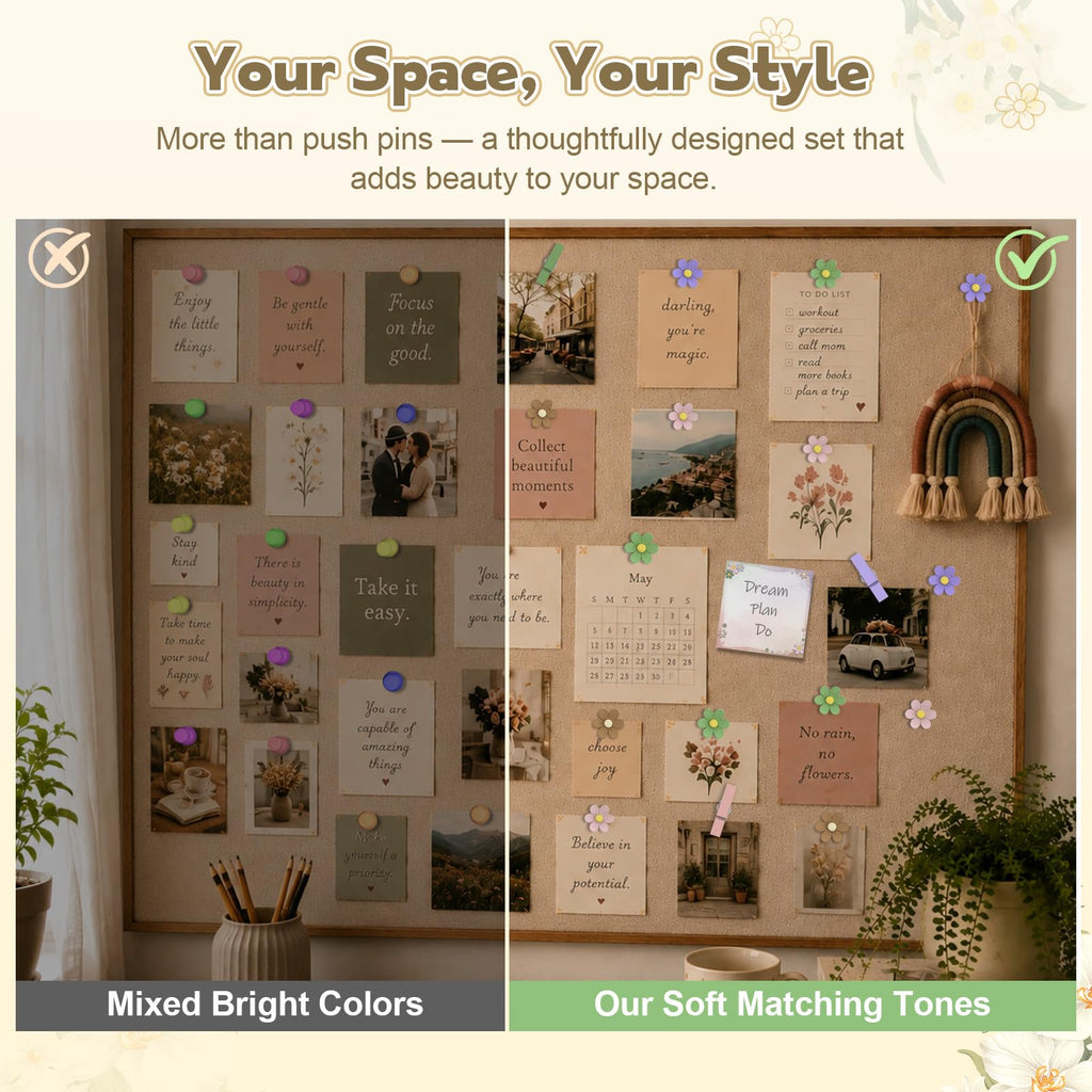 Decorative Flower Push Pins Kit, 48 PCS Cute Thumb Tacks for Bulletin Board