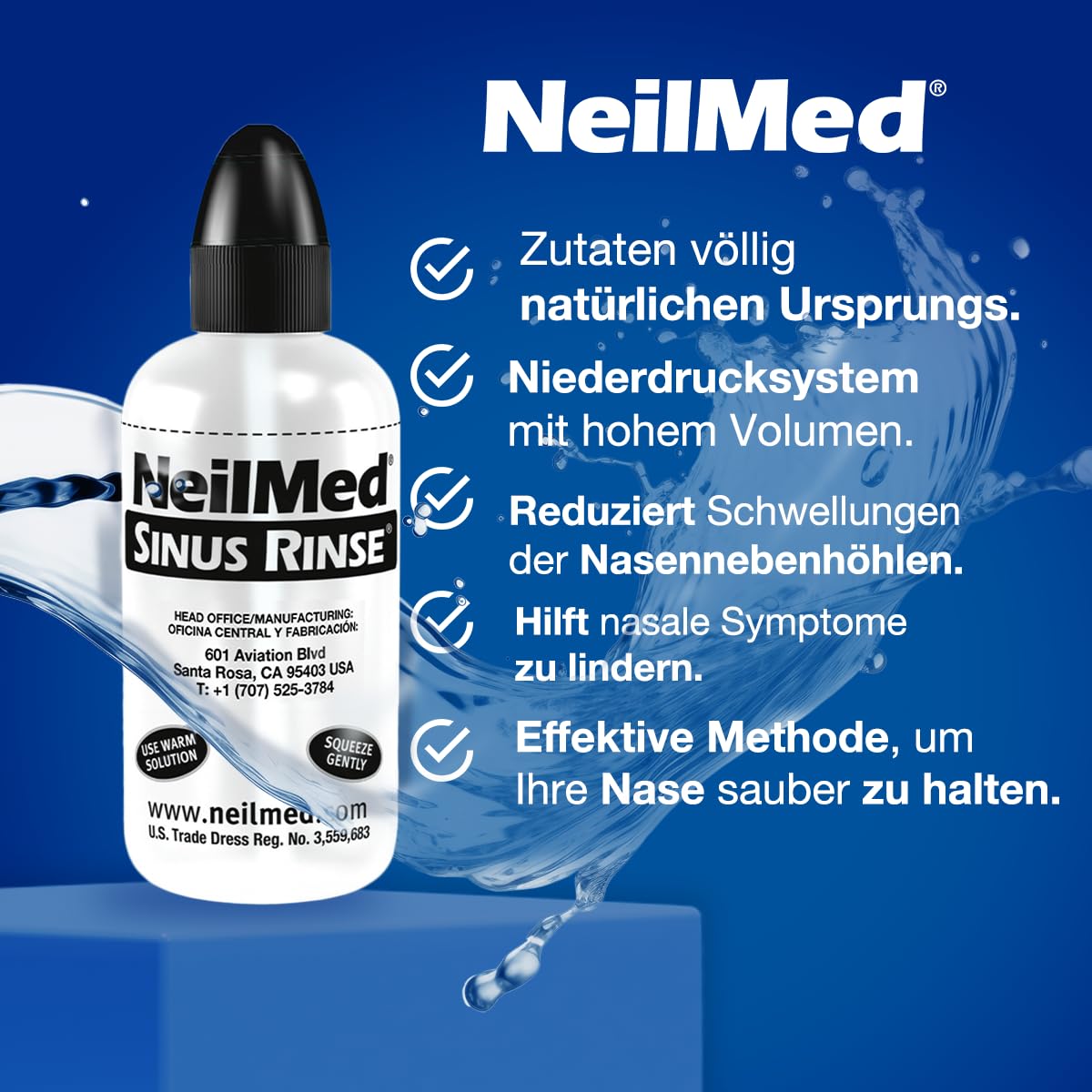 Buy now NeilMed Sinus Rinse Starter Kit with 5 Premixed Saline Packets - Large Volume Low Pressure Saline Nasal Irrigation & moisturizing Complete System at indiglob india