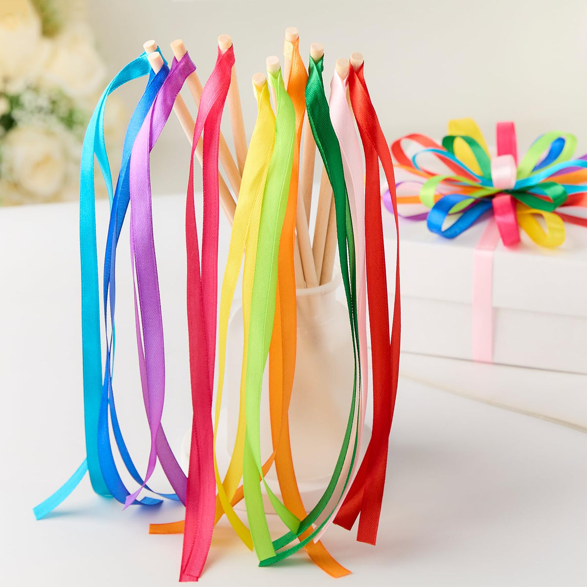 Rainbow Satin Ribbon, 3/8 Inch x 10 Rolls, 100 Yards Total