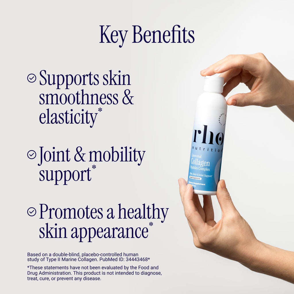 Rho Nutrition Liposomal Collagen Peptides Liquid Supplement | High Absorption Formula, Collagen Peptides, Skin Elasticity, Joint Health & Healthy Aging, 30 Servings
