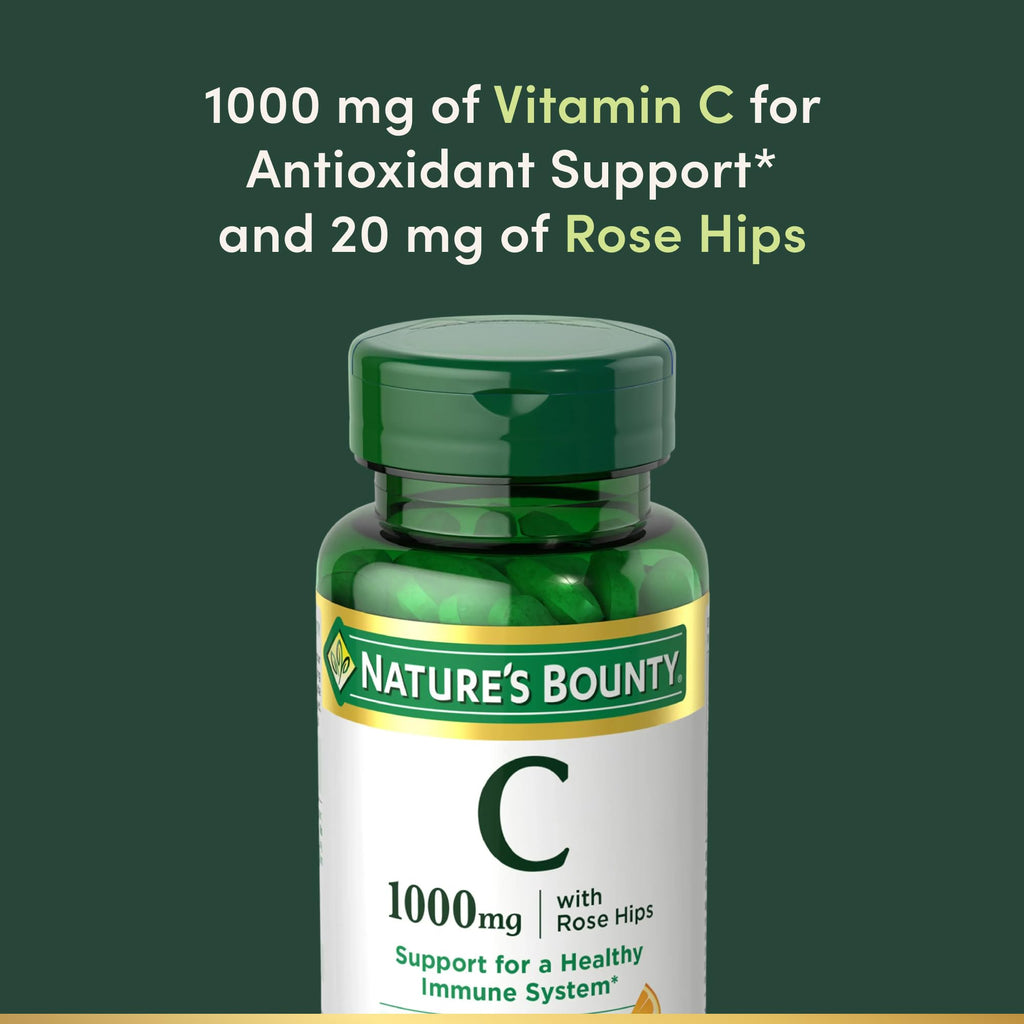 Nature's Bounty Vitamin C + Rose Hips, Vegetarian Caplets, 100 Count