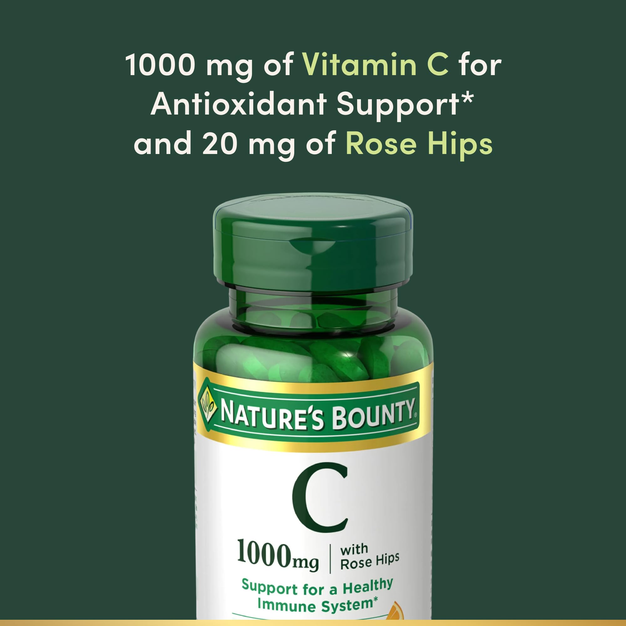 Nature's Bounty Vitamin C + Rose Hips, Vegetarian Caplets, 100 Count