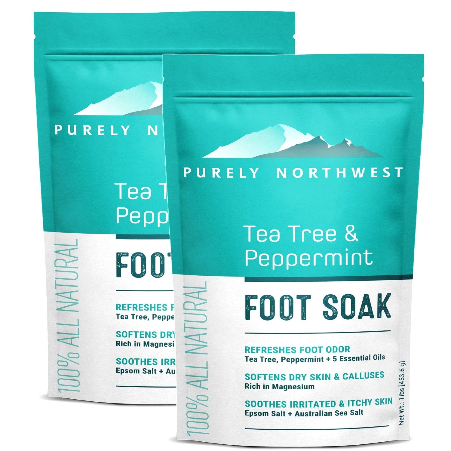 Purely Northwest-Tea Tree, Peppermint, MSM & Epsom Salt Foot Soak-for Stubborn Foot Odor, Burning & Itching associated with Athletes Foot- Softens Dry Skin & Calloused Heels-1 Pound