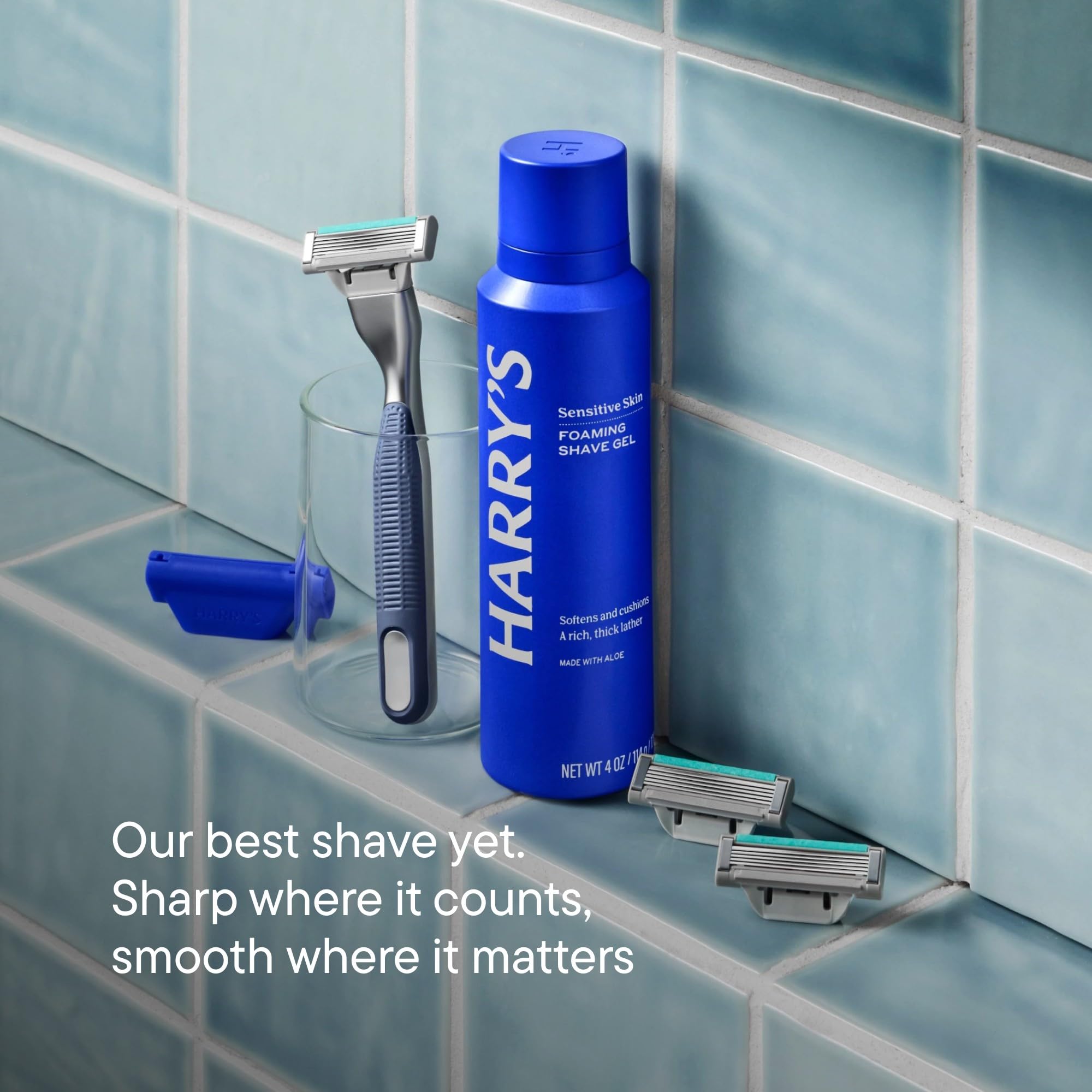 Harry's Plus Razor and Blade Value Pack, 1 Razor Handle (Tide), 9 Razor Blade Refill Cartridges- German Engineered- Up to 12 Months of Smooth Shaving