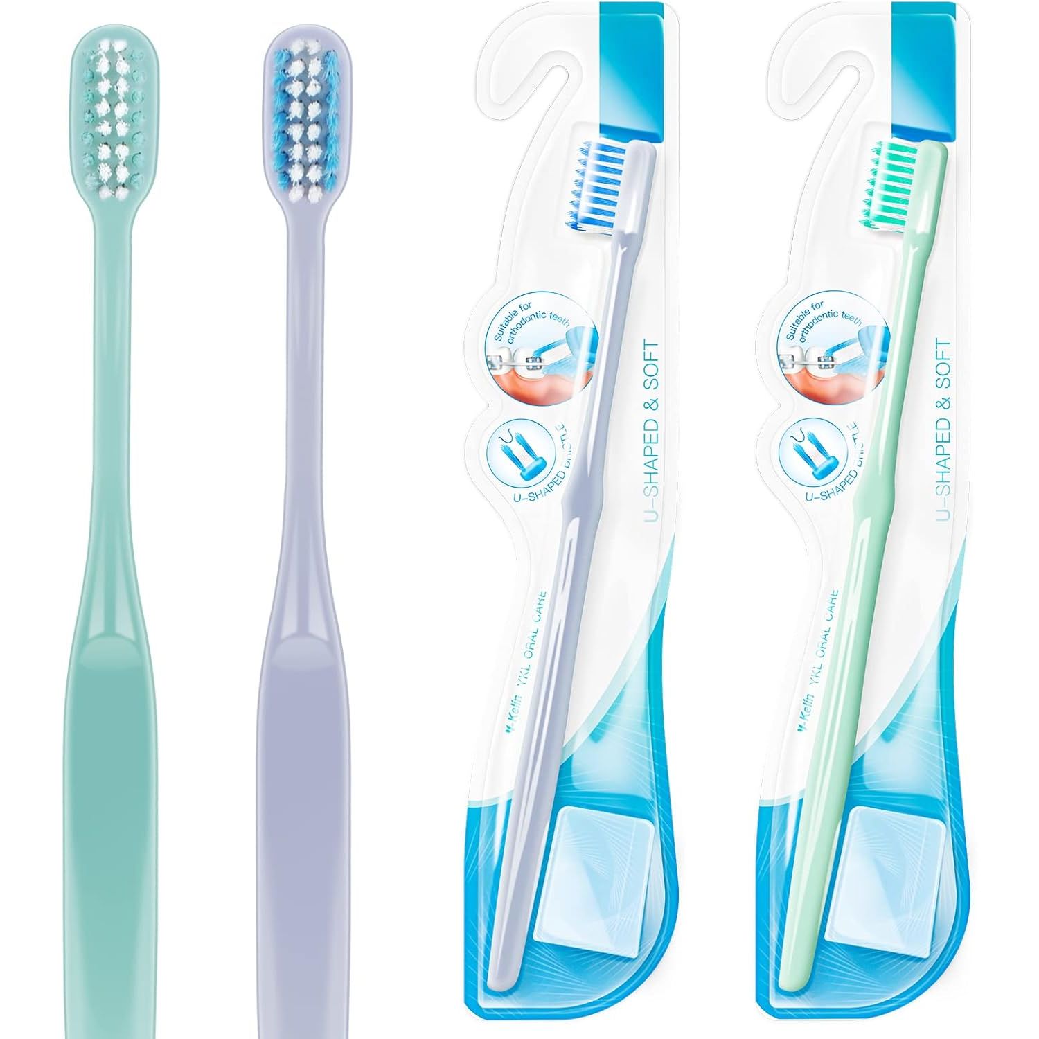 Buy now Y-Kelin V-Shaped Orthodontic Toothbrush for Braces Brackets 4 Count (Pack of 1) Soft Bristle with Inter Dental Brush U-Shaped at indiglob india