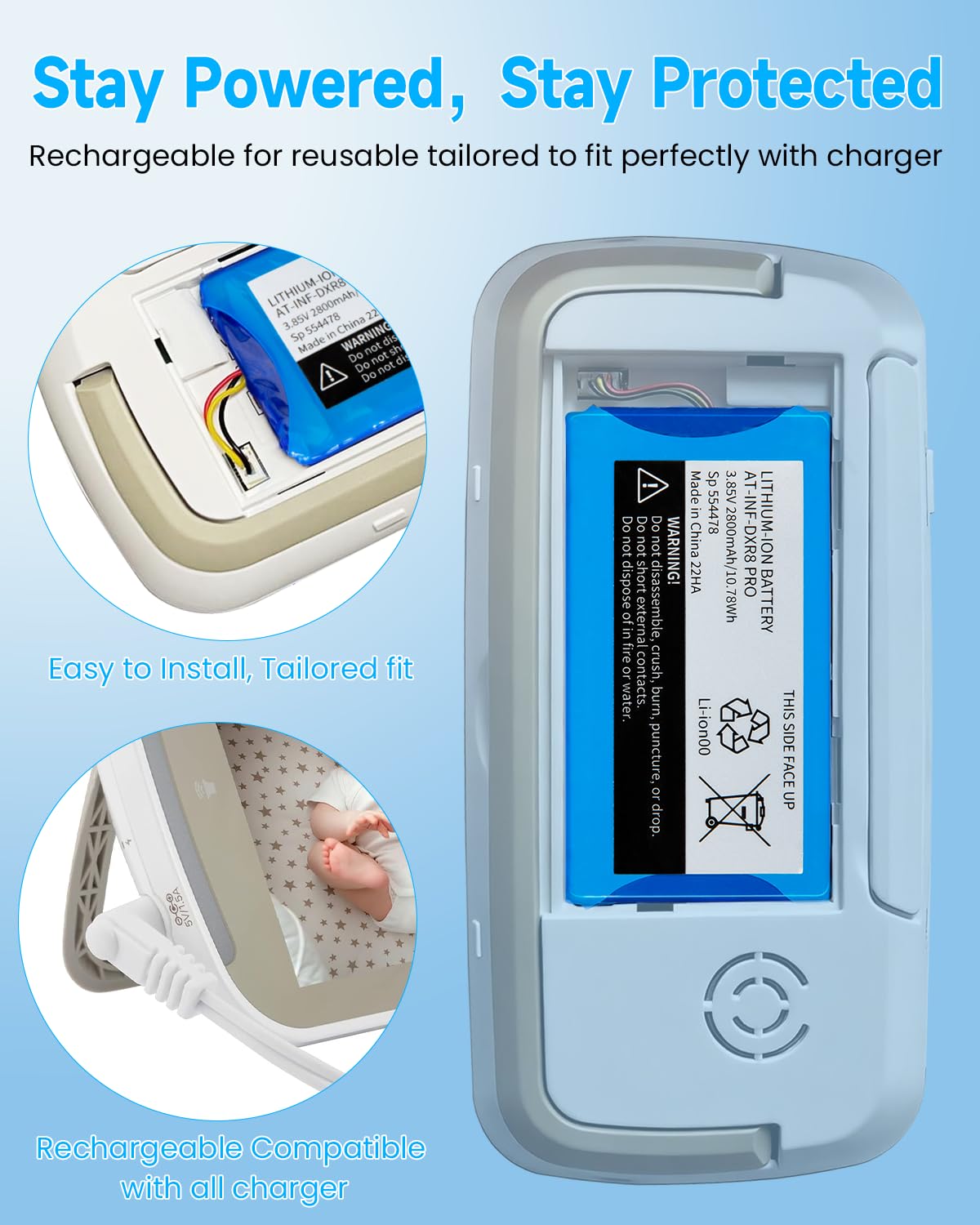 Battery Replacement for Infant Optics DXR-8 Pro Battery - 2800mAh Rechargeable Battery Compatible with DXR-8 PRO & PRO SS Video Baby Monitor / Model SP 554478 - 3.85V / 10.78Wh (Not Work with DXR-8)