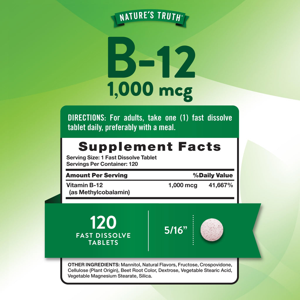Nature's Truth B12 Vitamin Sublingual Tablets | 1000 mcg | 120 Count