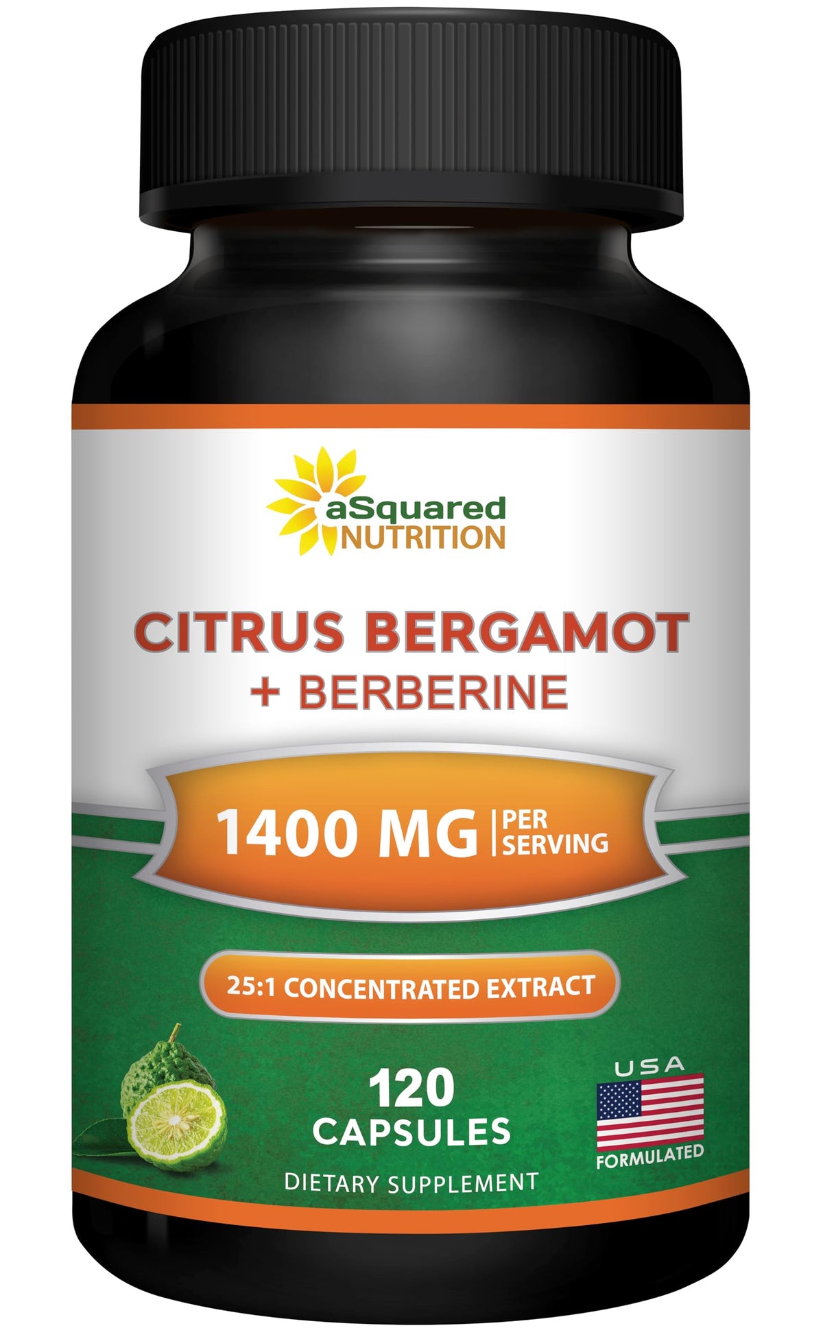 Citrus Bergamot with Berberine Supplement - 1400mg/Serving - 120 Capsules